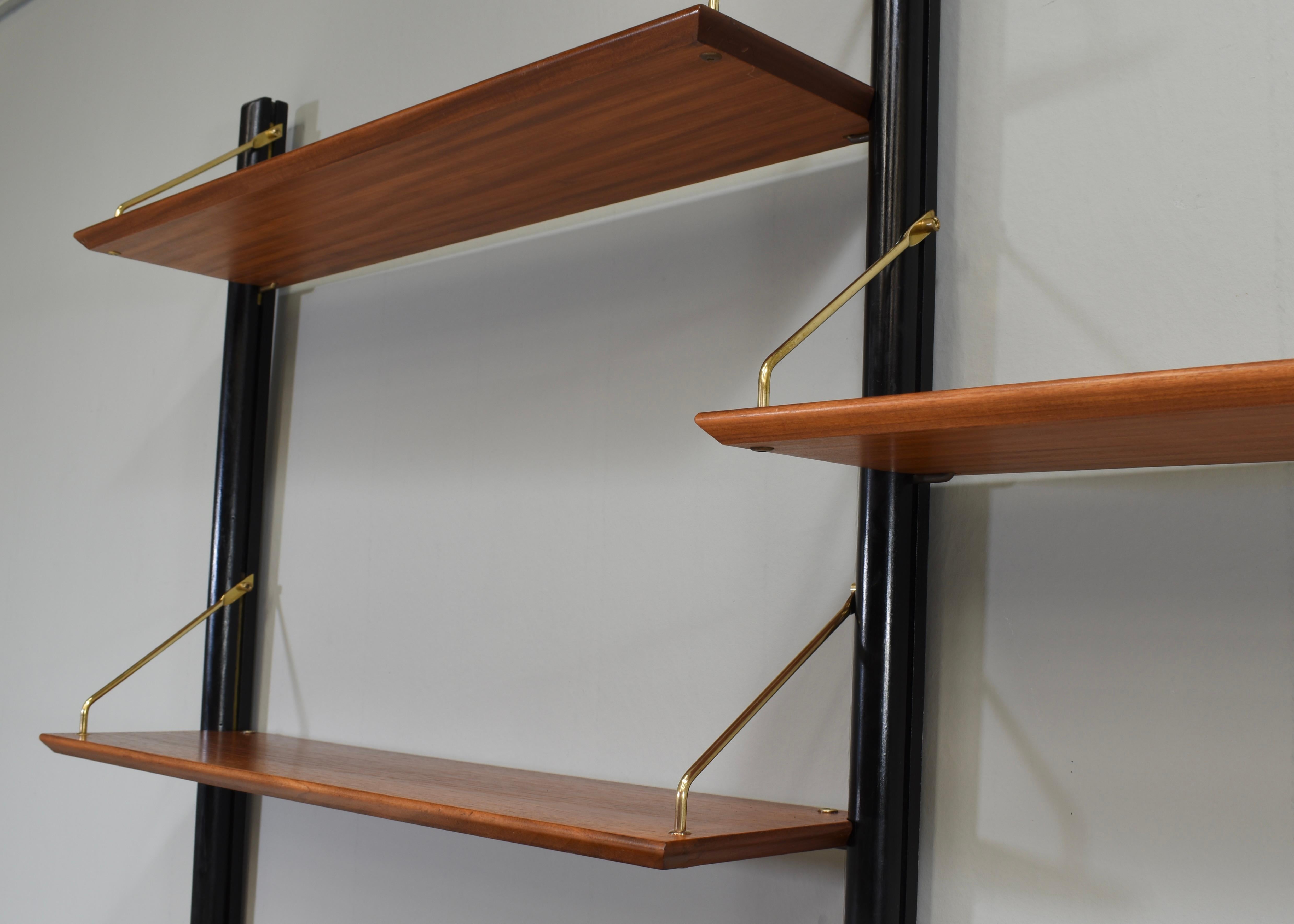 Louis Van Teeffelen Wall Unit in Teak and Brass by WeBe, Netherlands, circa 1950 For Sale 4
