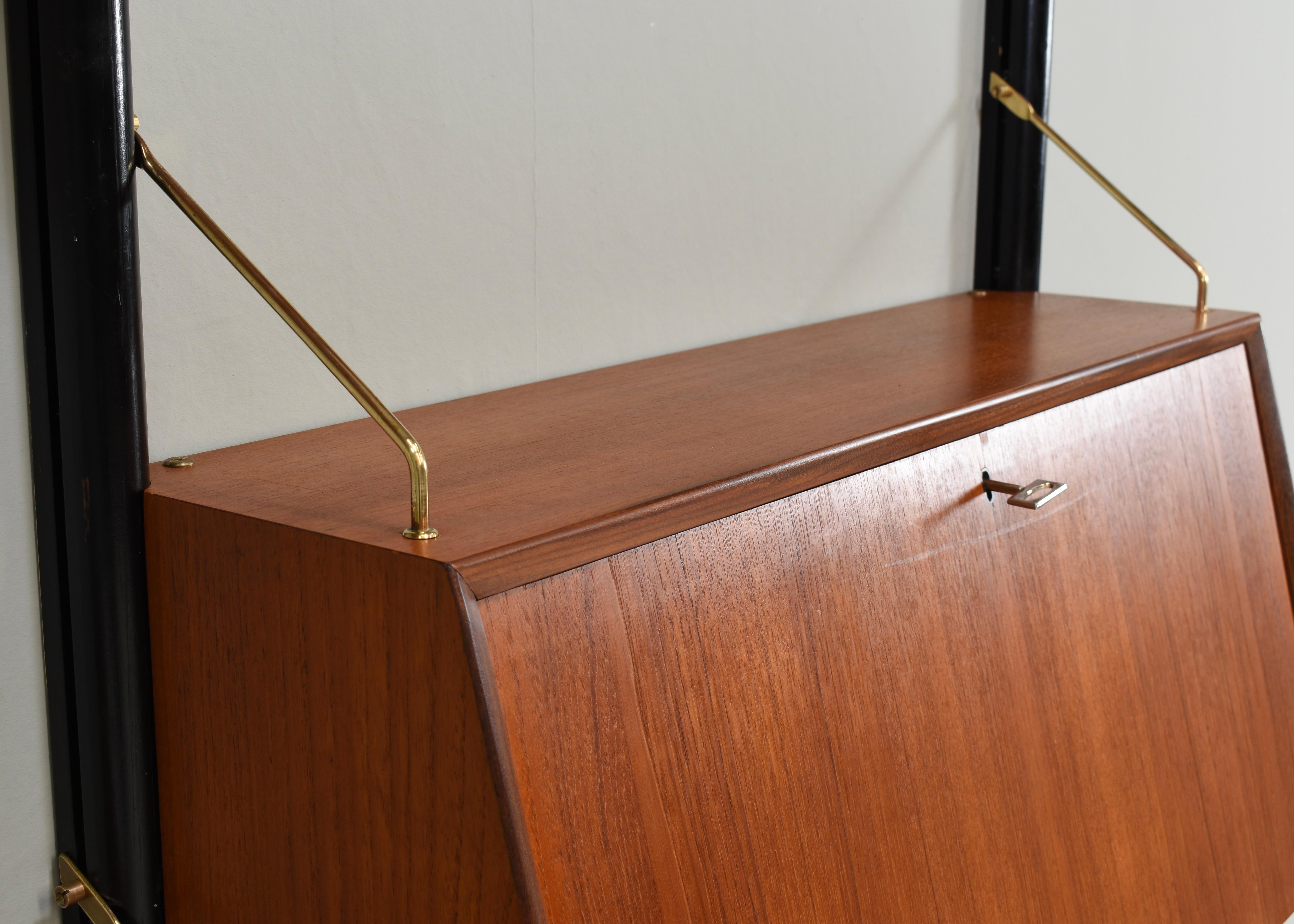Louis Van Teeffelen Wall Unit in Teak and Brass by WeBe, Netherlands, circa 1950 For Sale 6