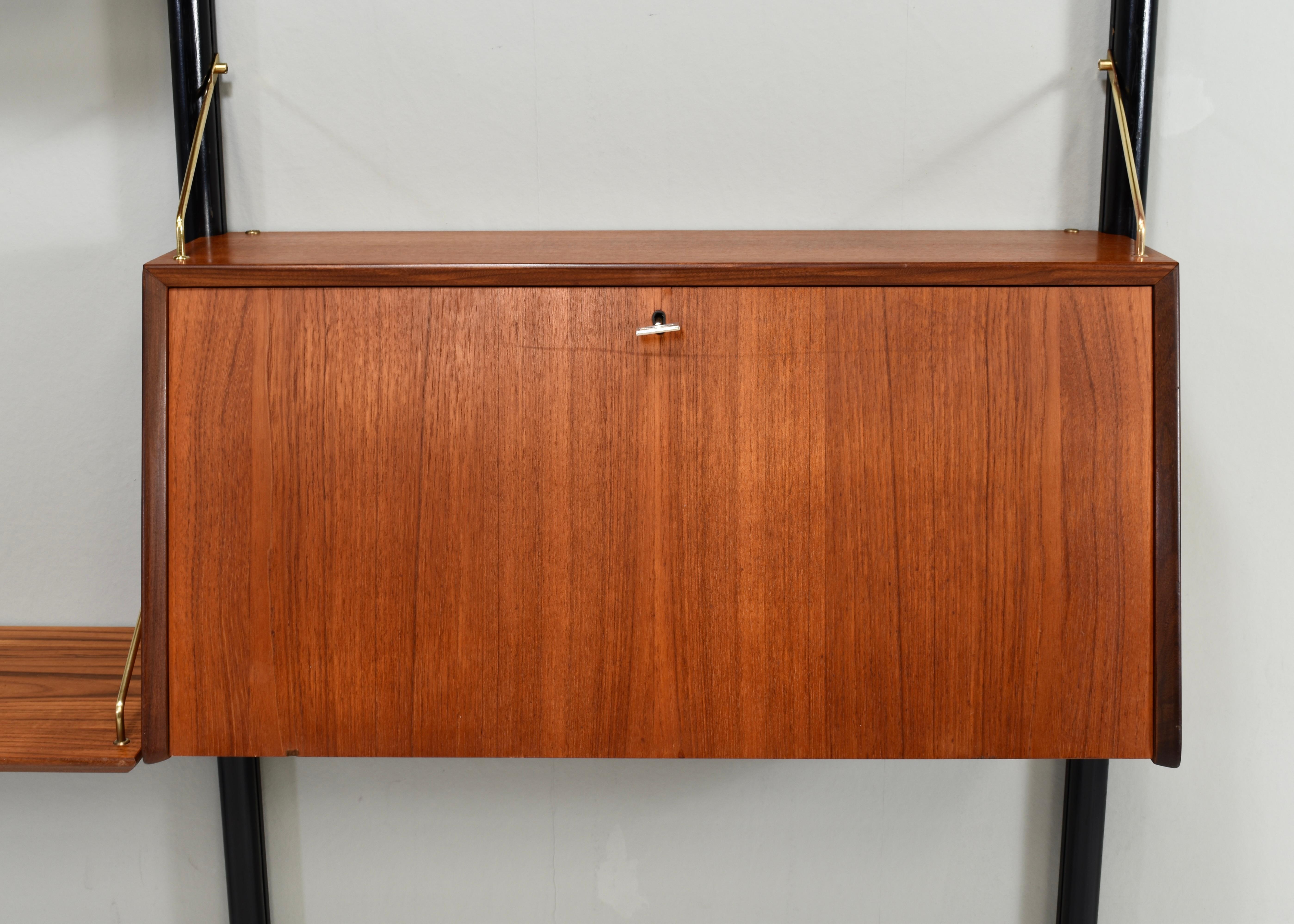 Louis Van Teeffelen Wall Unit in Teak and Brass by WeBe, Netherlands, circa 1950 For Sale 7
