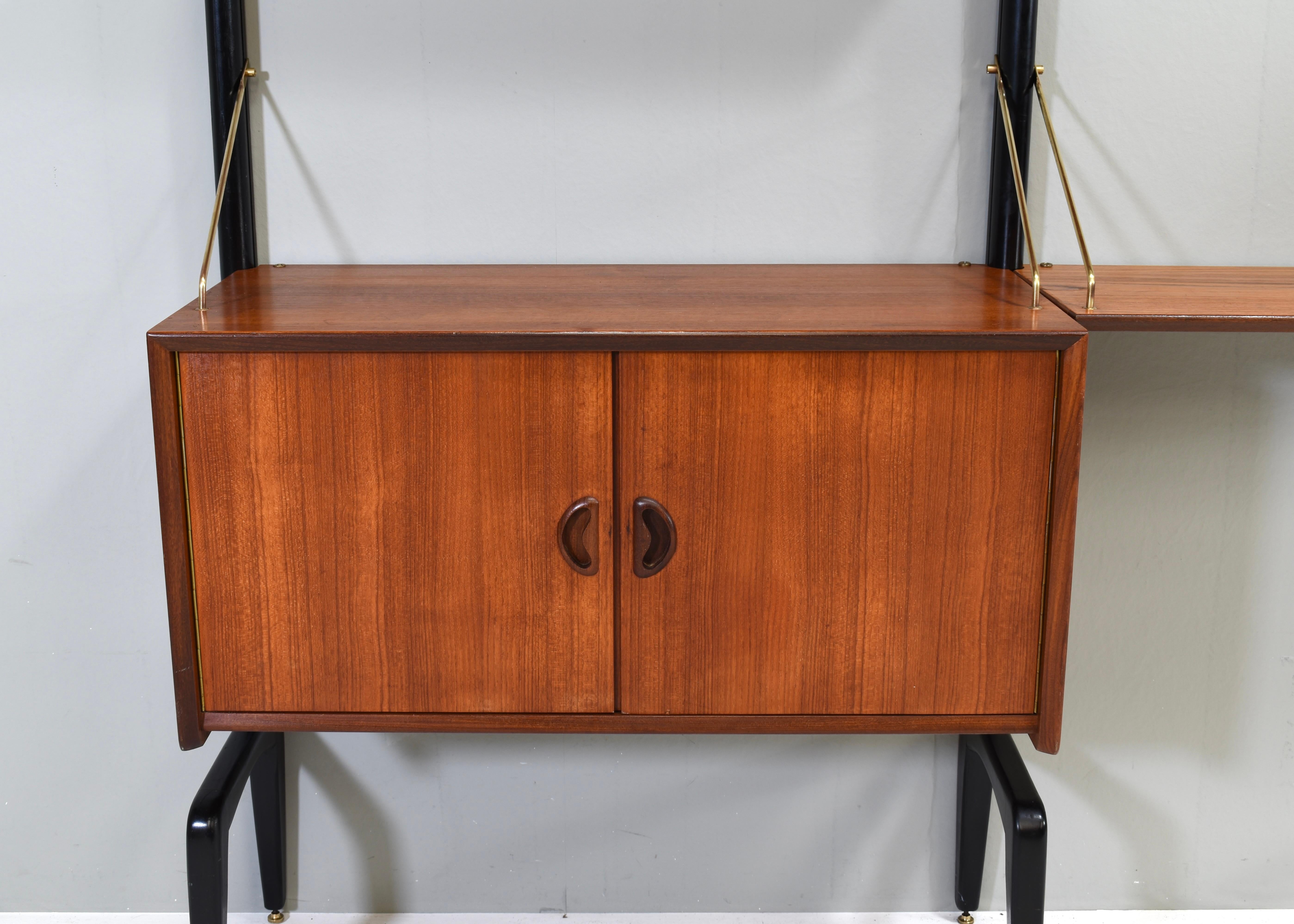 Louis Van Teeffelen Wall Unit in Teak and Brass by WeBe, Netherlands, circa 1950 For Sale 8