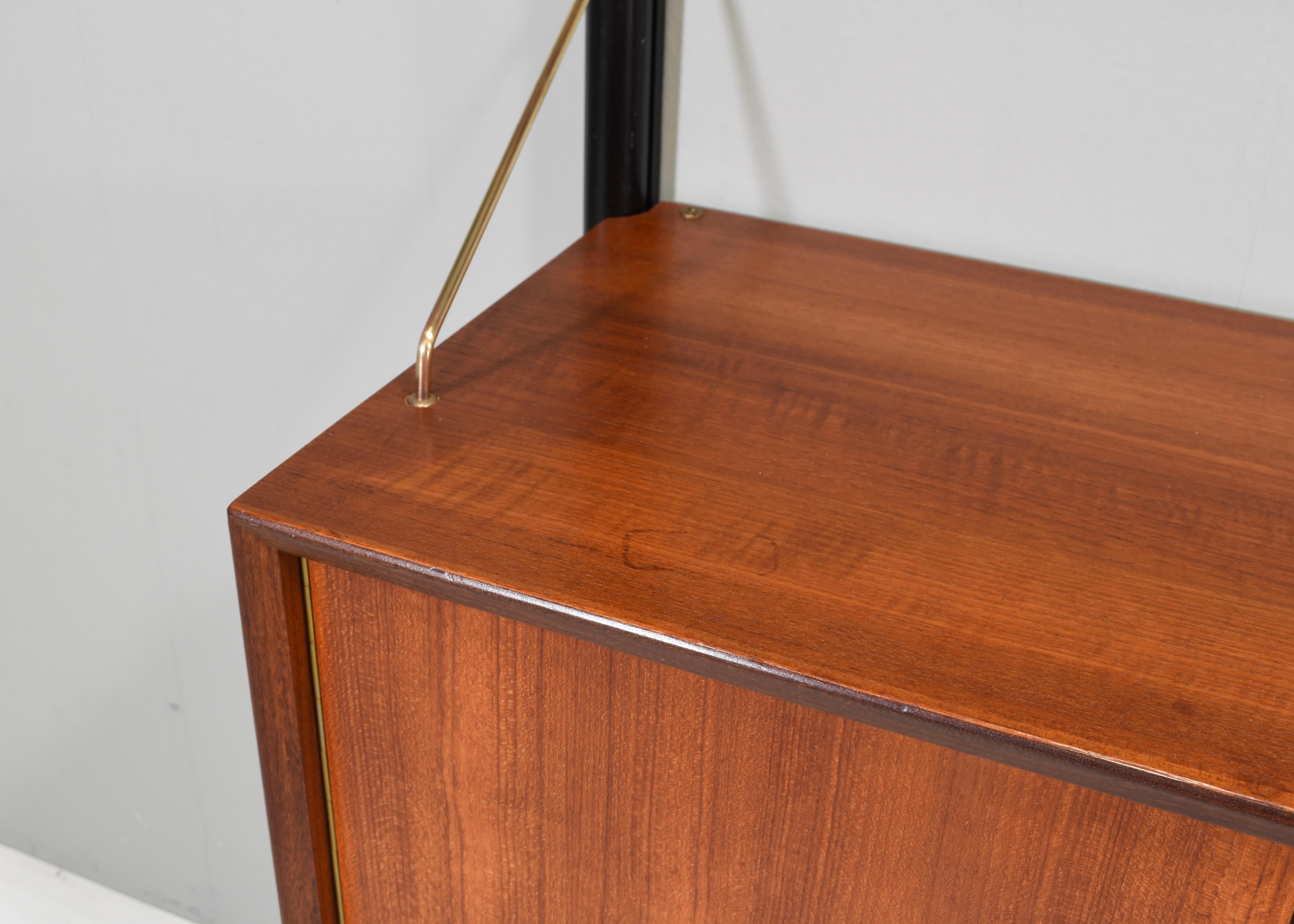 Louis Van Teeffelen Wall Unit in Teak and Brass by WeBe, Netherlands, circa 1950 For Sale 10