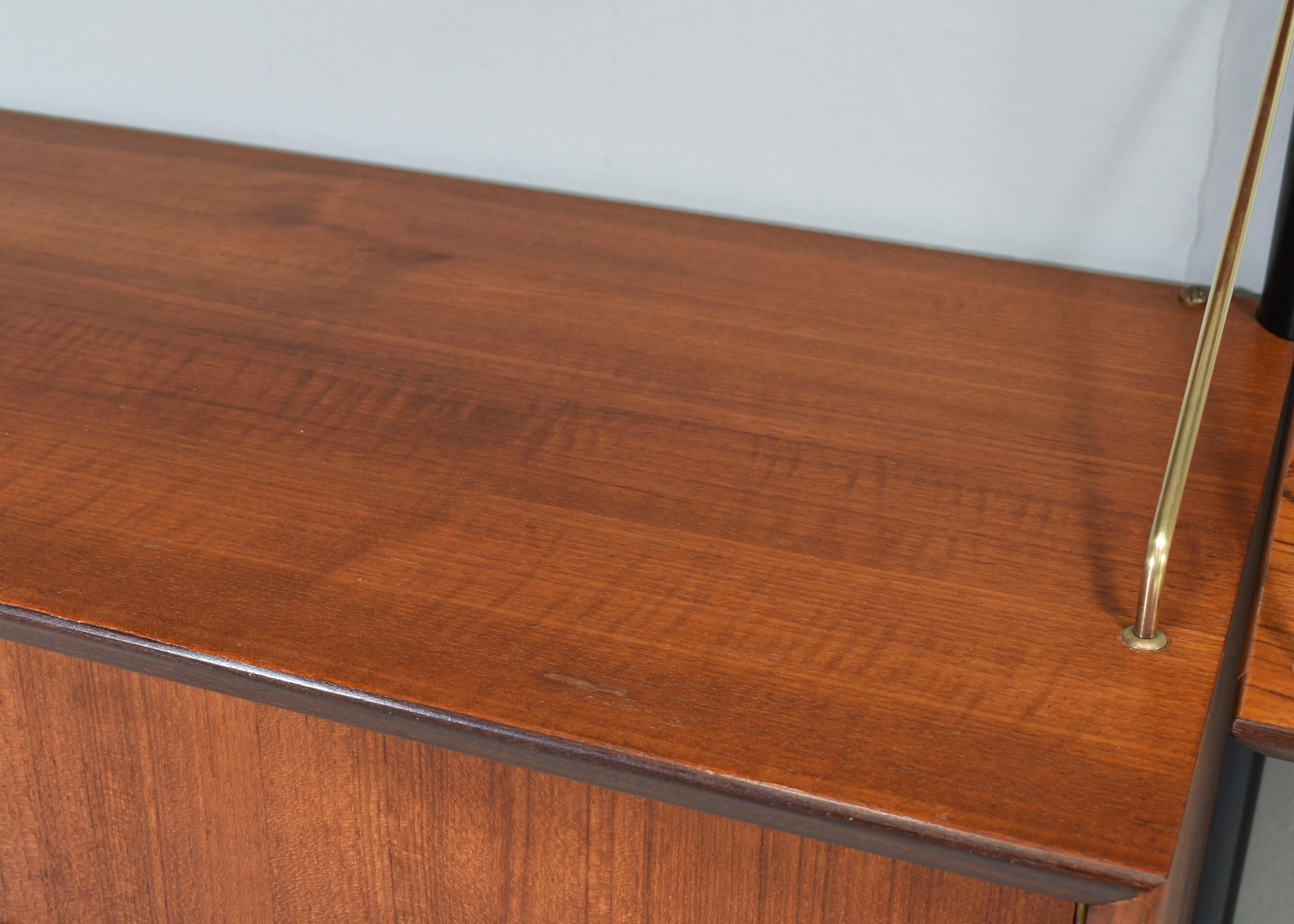 Louis Van Teeffelen Wall Unit in Teak and Brass by WeBe, Netherlands, circa 1950 For Sale 11