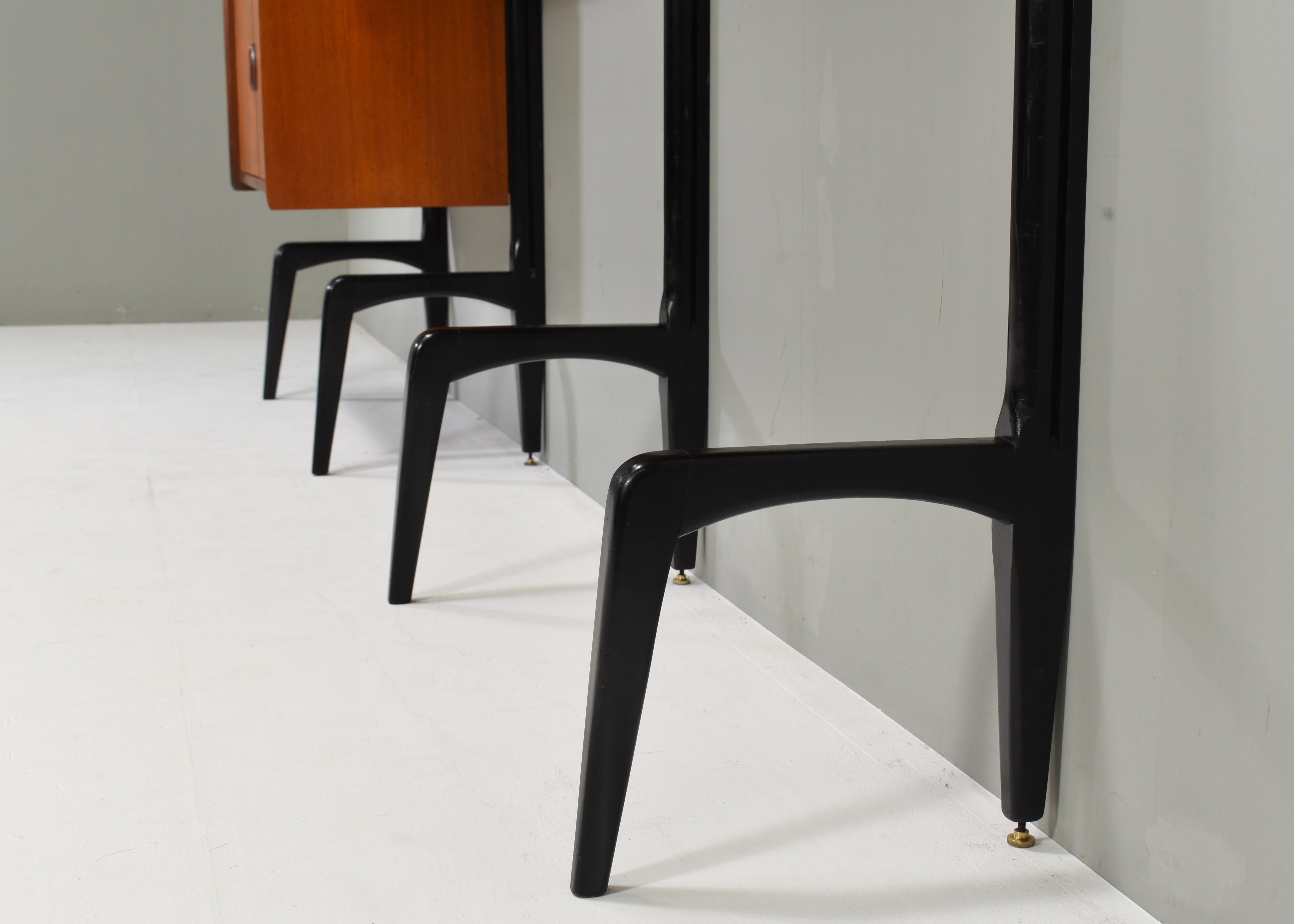 Louis Van Teeffelen Wall Unit in Teak and Brass by WeBe, Netherlands, circa 1950 For Sale 12