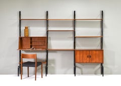 Louis Van Teeffelen Wall Unit in Teak and Brass by WeBe, Netherlands, circa 1950