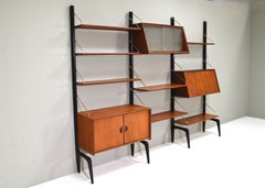 Louis Van Teeffelen Wandschrank in Teak und Messing von WeBe, Niederlande, um 1950
