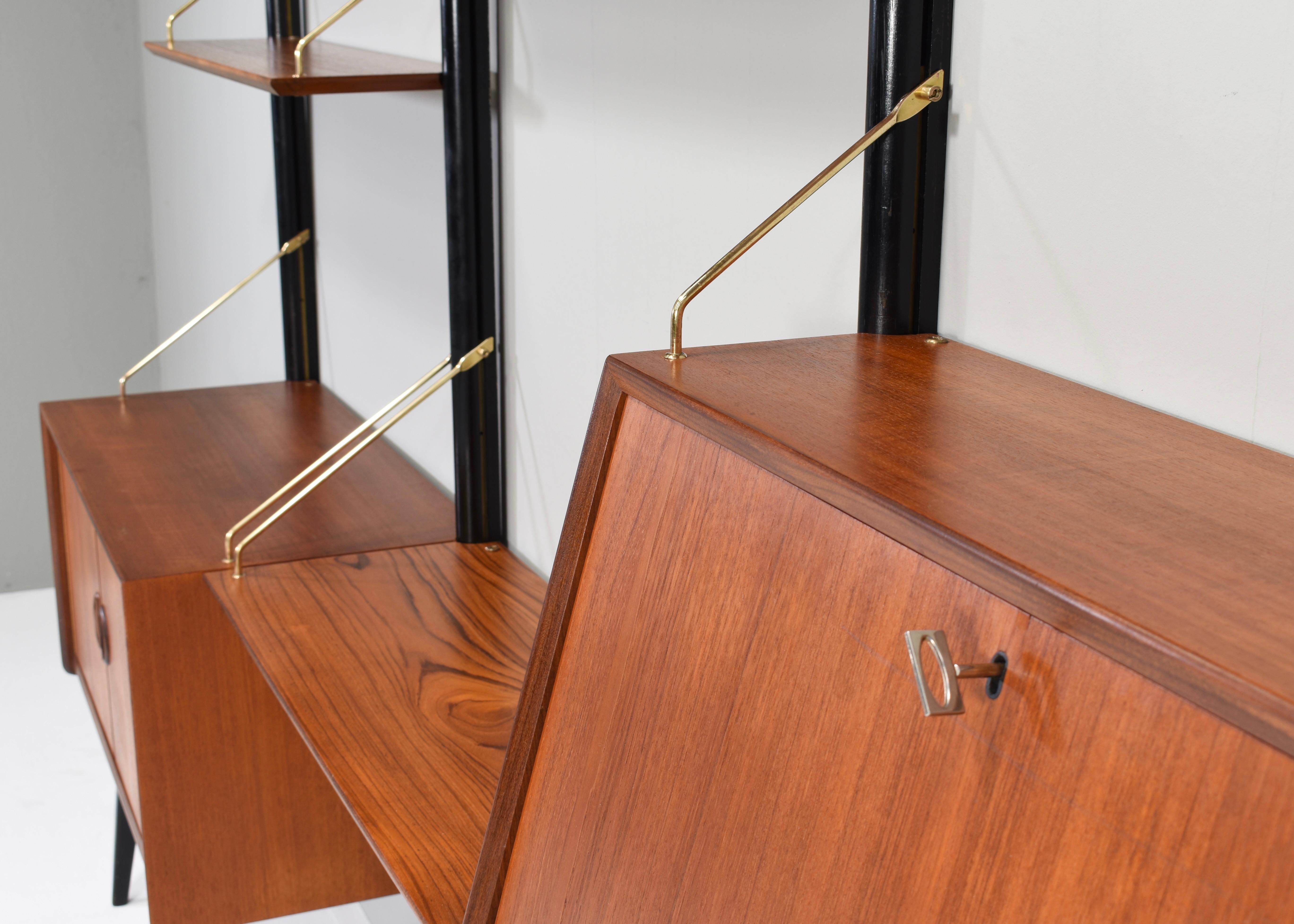 Louis Van Teeffelen Wall Unit in Teak and Brass by WeBe, Netherlands, circa 1950 For Sale 14