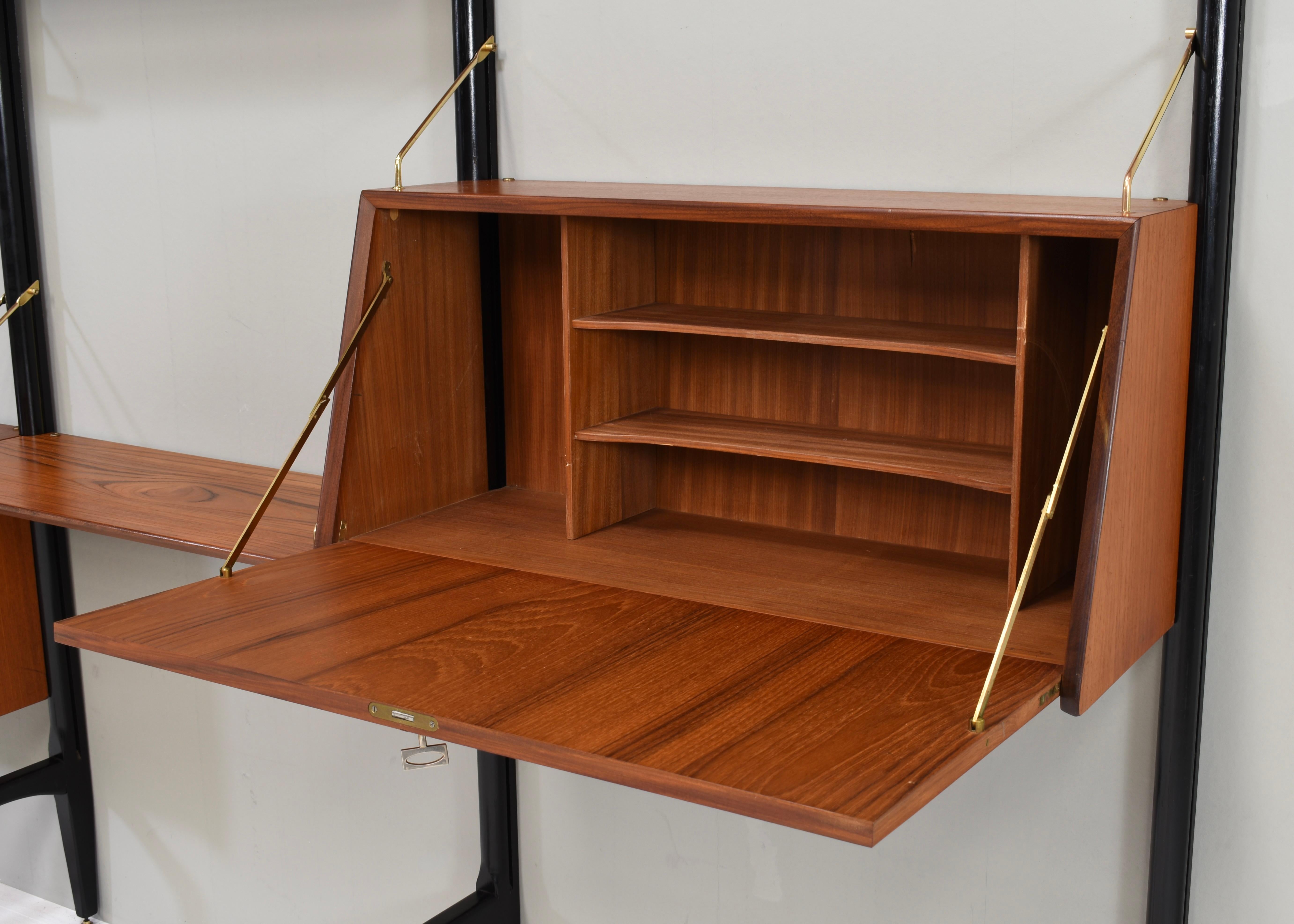 Louis Van Teeffelen Wall Unit in Teak and Brass by WeBe, Netherlands, circa 1950 For Sale 1
