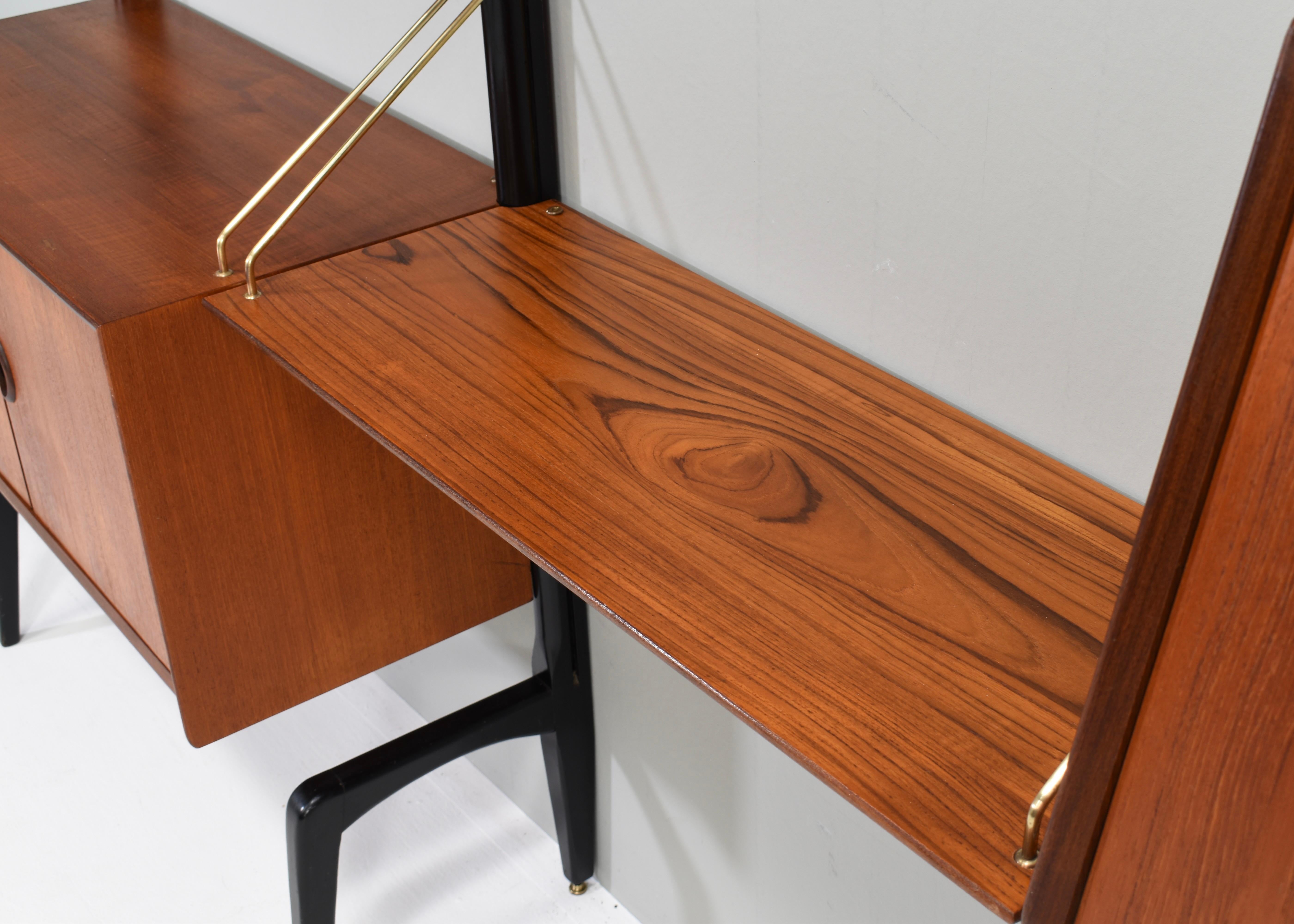Louis Van Teeffelen Wall Unit in Teak and Brass by WeBe, Netherlands, circa 1950 For Sale 2