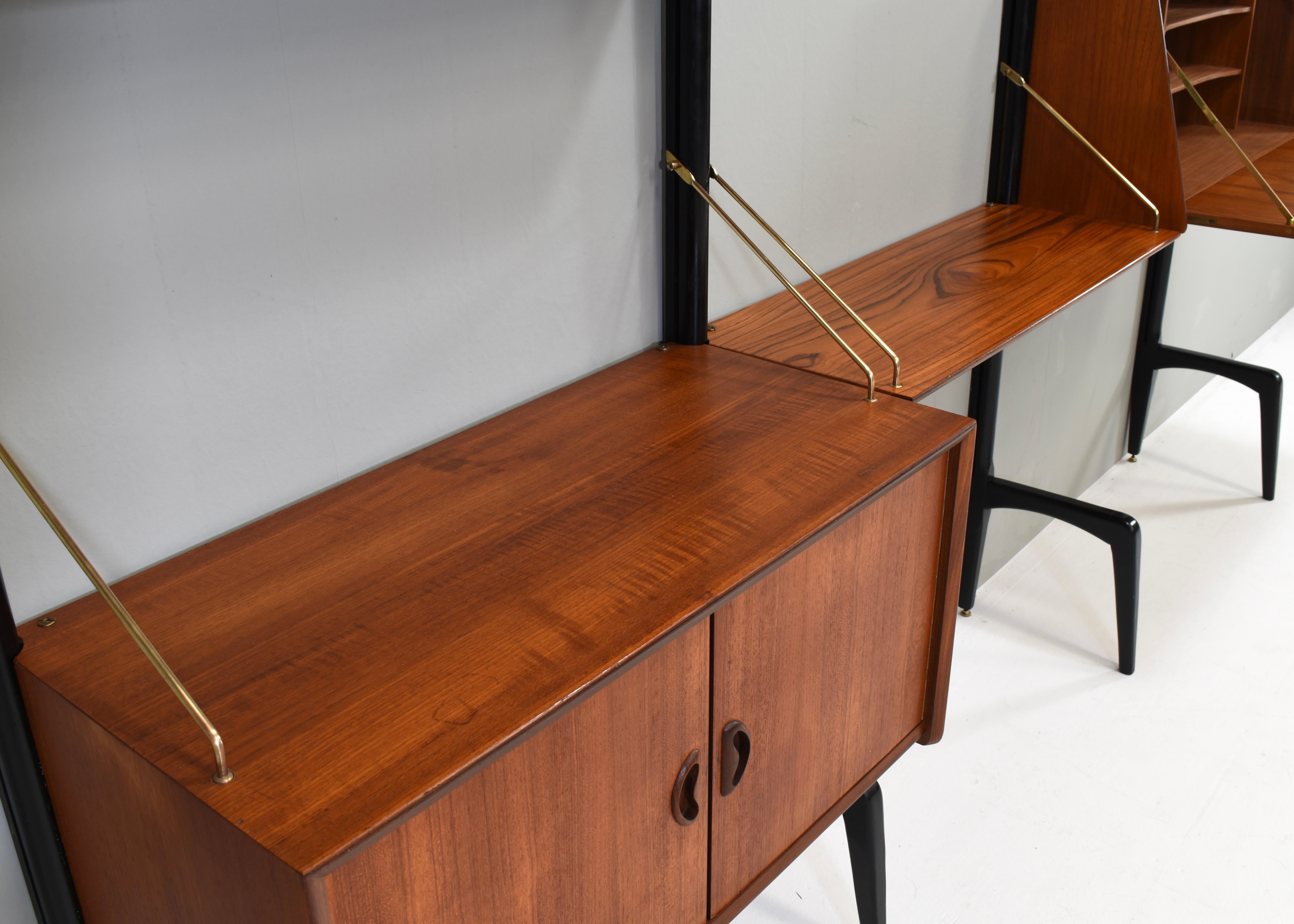 Louis Van Teeffelen Wall Unit in Teak and Brass by WeBe, Netherlands, circa 1950 For Sale 3