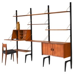 Louis Van Teeffelen Wall Unit in Teak and Brass by WeBe, Netherlands, circa 1950