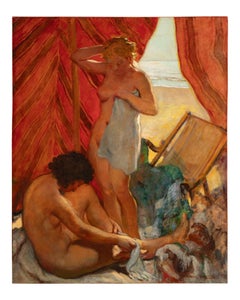 Louis VERGETAS (1882 - 1961). The Bathers, 1953. Oil on panel, signed. Art deco.