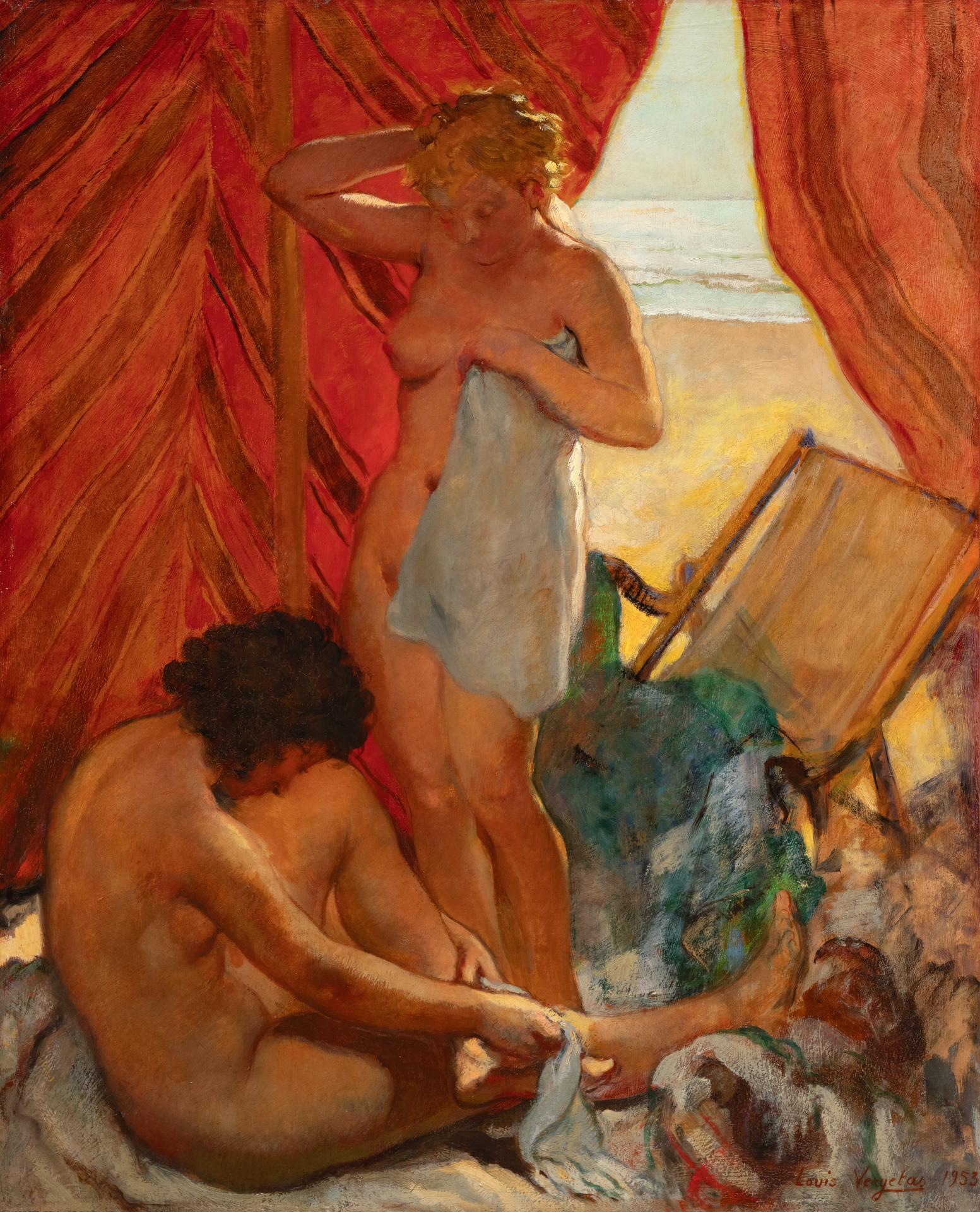 Louis VERGETAS (1882 - 1961). The Bathers, 1953. Oil on panel, signed. Art deco.