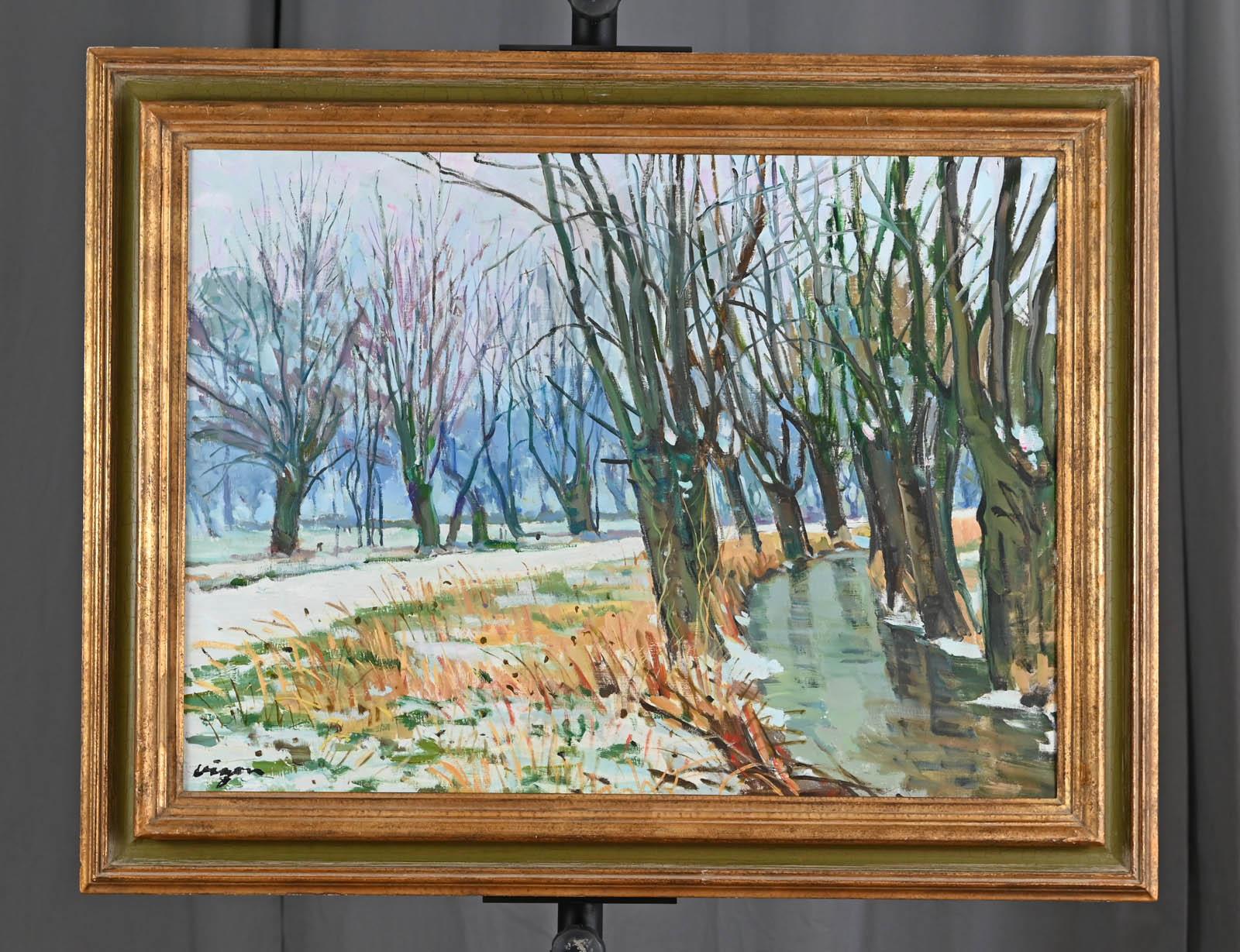 Neige à Saint Martin de Boscherville - Post-impressionnisme Painting par Louis Vigon