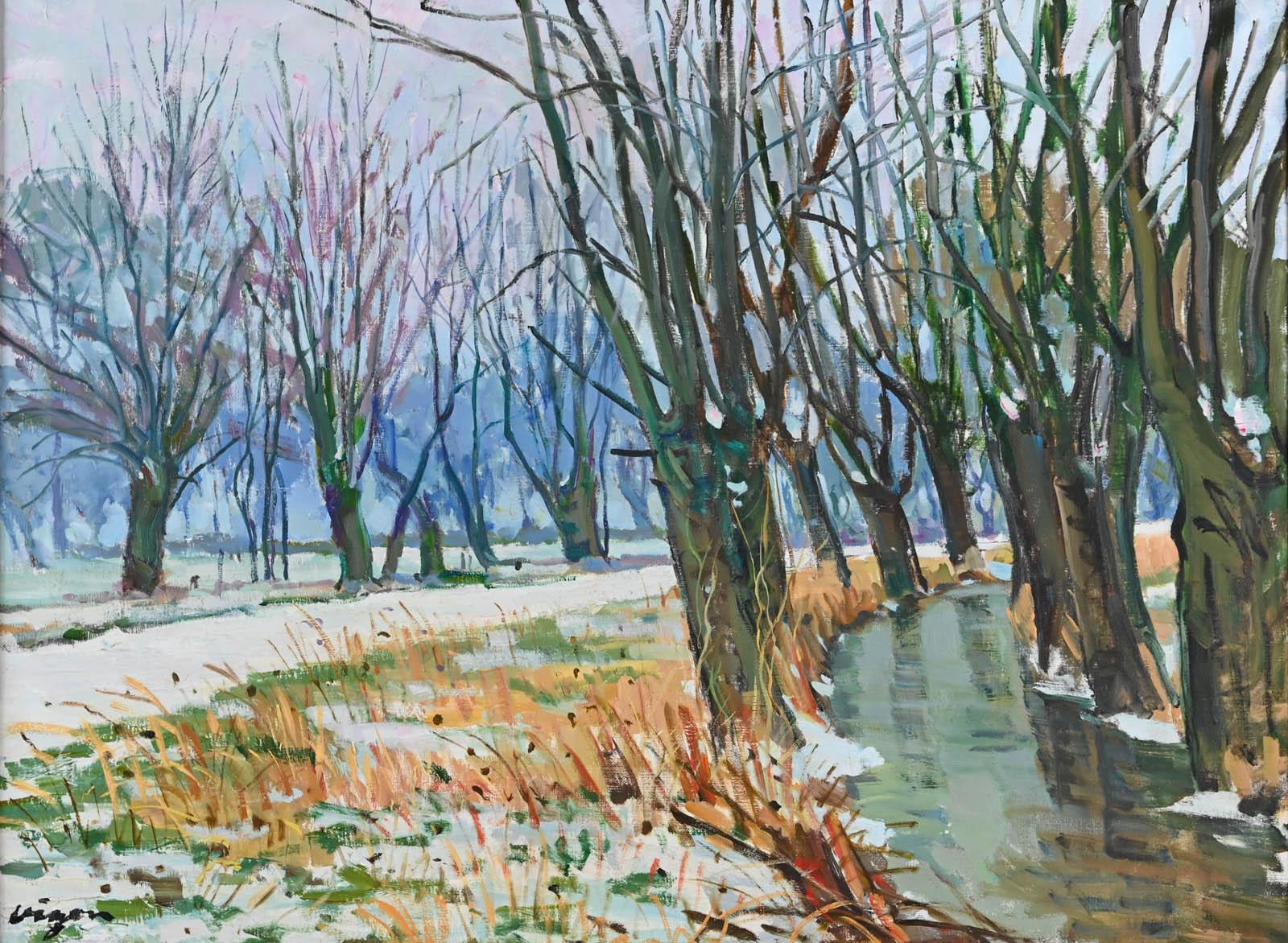 Landscape Painting Louis Vigon - Neige à Saint Martin de Boscherville