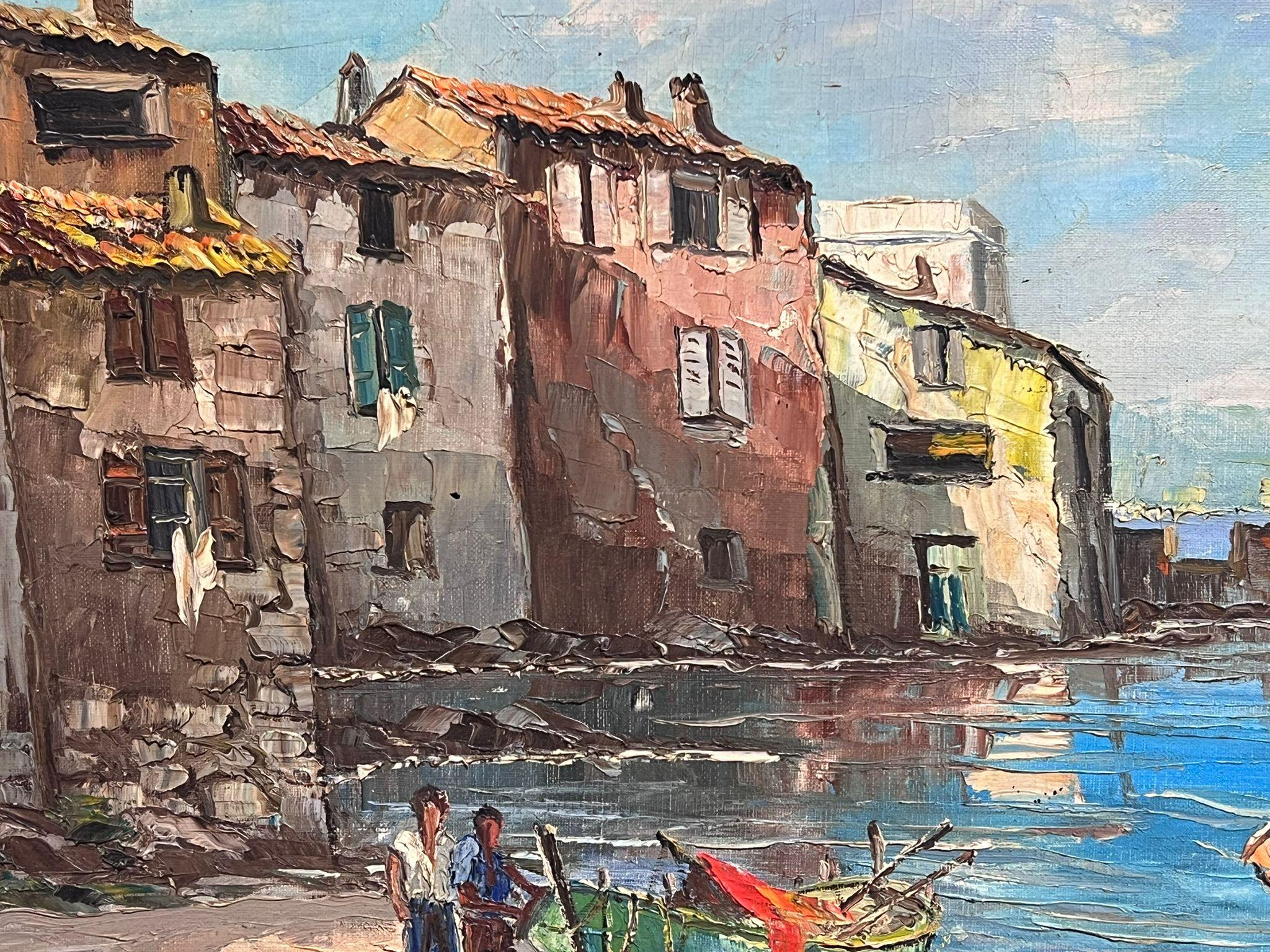 Peinture à l'huile post-impressionniste française du milieu du 20e siècle, signée du port de St Tropez 5