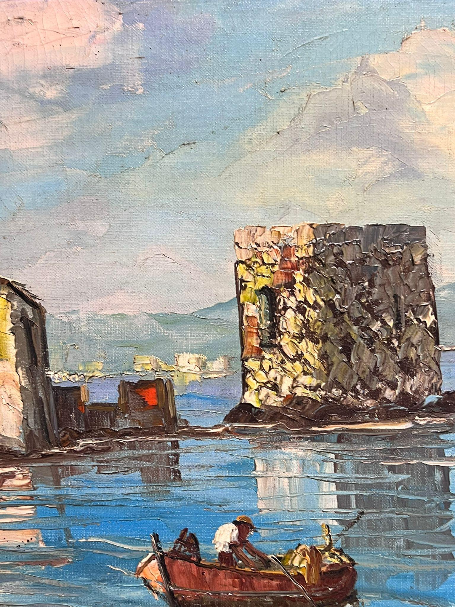 Peinture à l'huile post-impressionniste française du milieu du 20e siècle, signée du port de St Tropez - Marron Landscape Painting par Louis Vigon