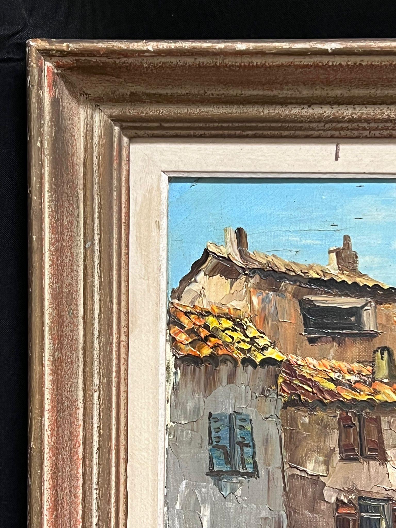 Peinture à l'huile post-impressionniste française du milieu du 20e siècle, signée du port de St Tropez 2
