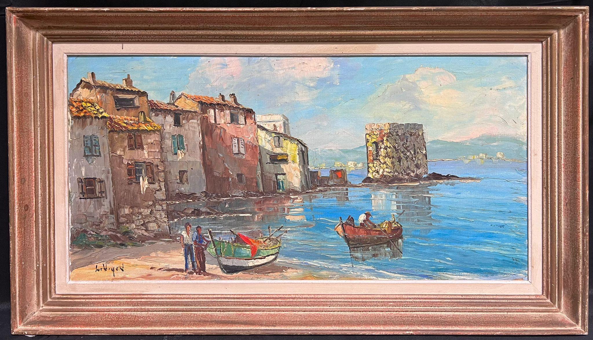 Landscape Painting Louis Vigon - Peinture à l'huile post-impressionniste française du milieu du 20e siècle, signée du port de St Tropez