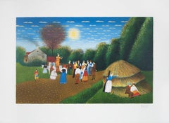 1978 Louis Vincent „Evening Rejoice“, Outsider-Kunst, mehrfarbig, braun, grünes Frankreich 