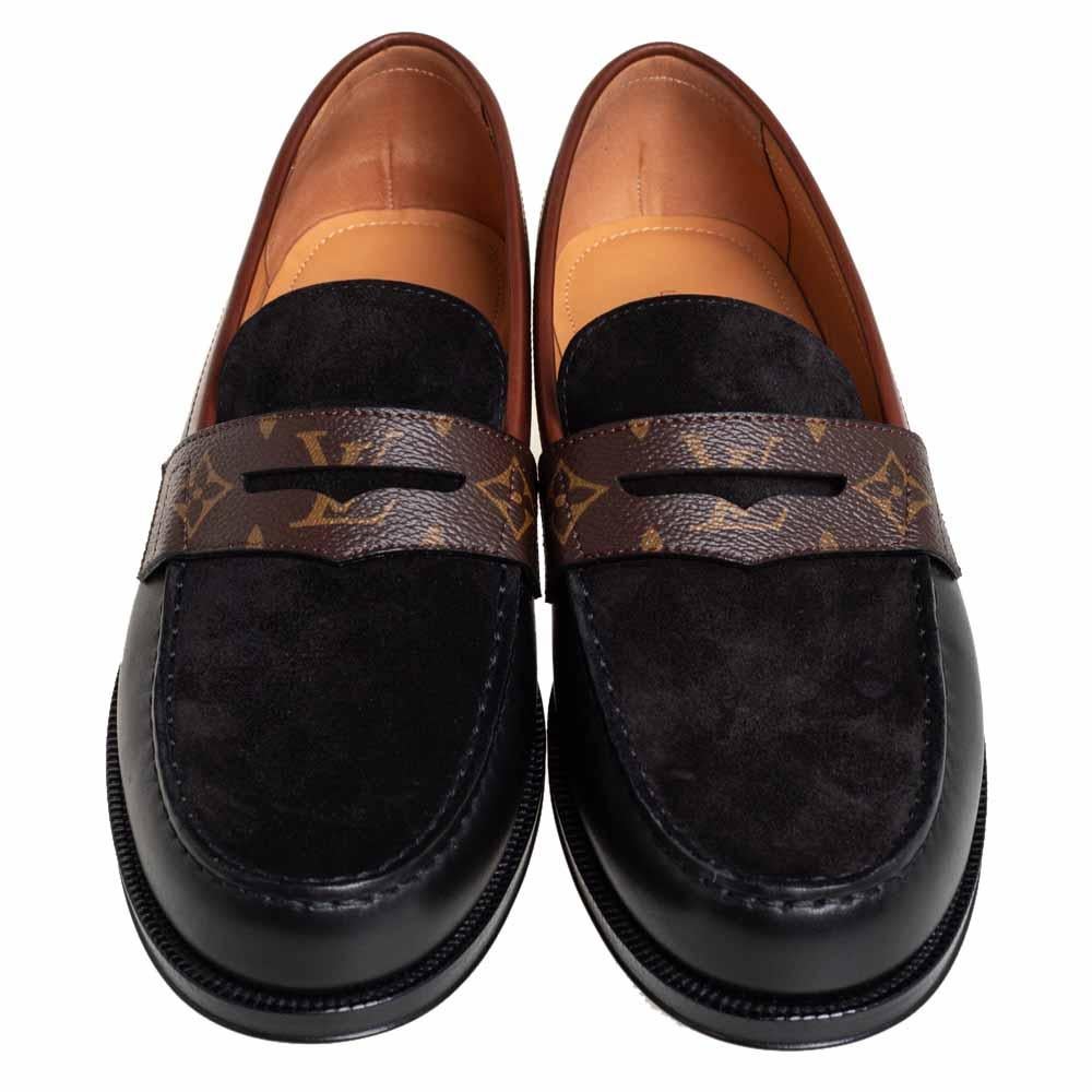 Louis Vuitto Black/Brown Monogram Canvas And Suede Sorbonne Loafers Size 42 In New Condition In Dubai, Al Qouz 2