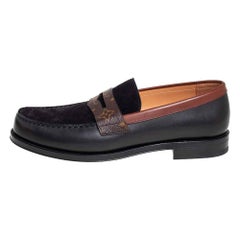 Louis Vuitto Black/Brown Monogram Canvas And Suede Sorbonne Loafers Size 42