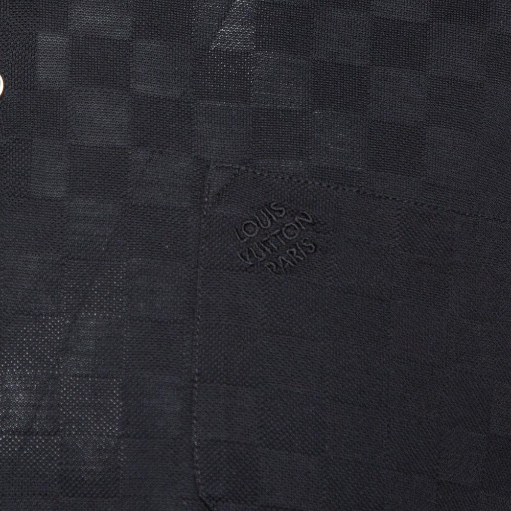 Louis Vuitto Black Cotton Damier Pique Polo T-Shirt L In Good Condition In Dubai, Al Qouz 2