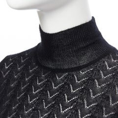 LOUIS VUITTON 100% Kaschmir schwarzer Spitzenstrick Rollkragenpullover-Top M