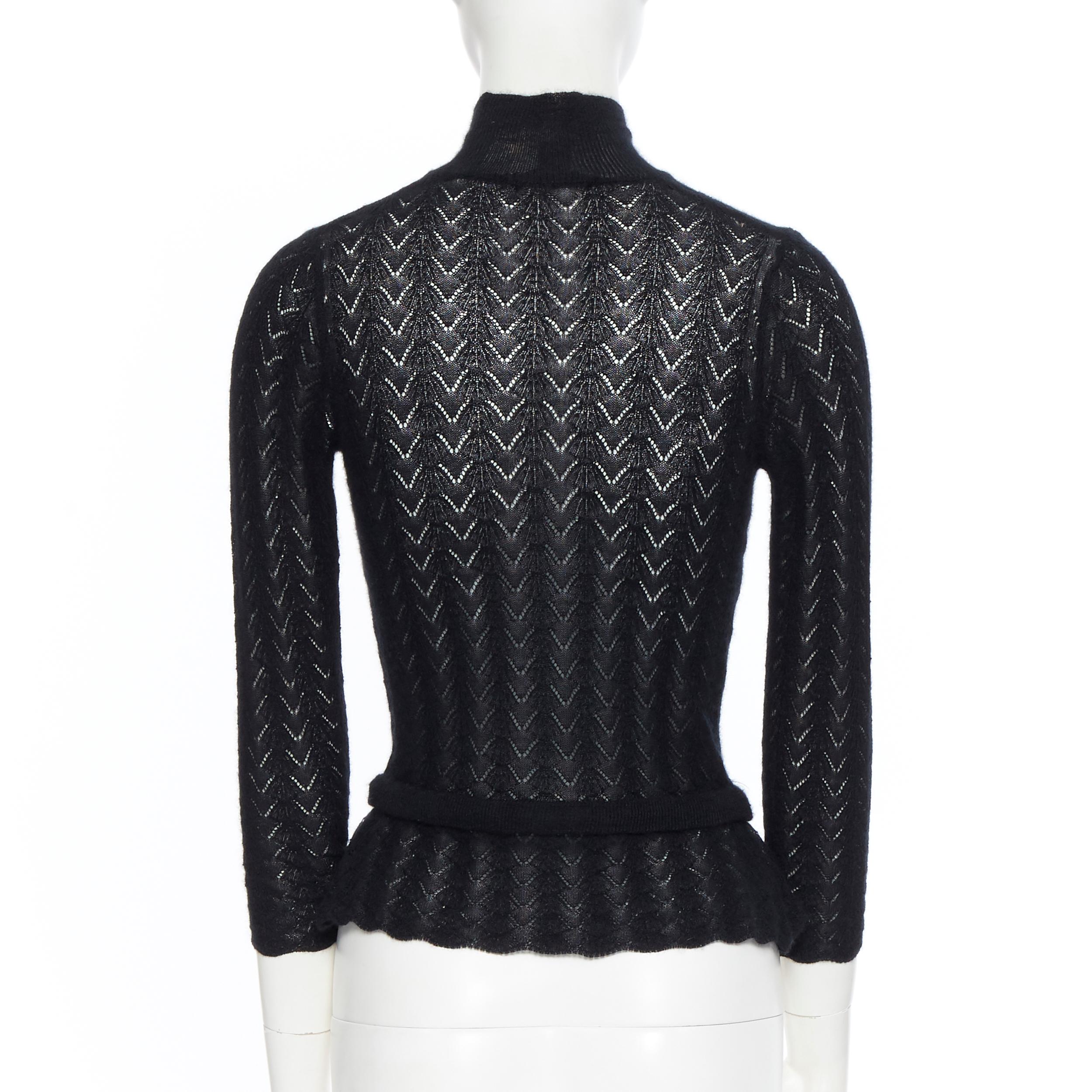 Black LOUIS VUITTON 100% cashmere black lace loose knit  turtleneck sweater top M