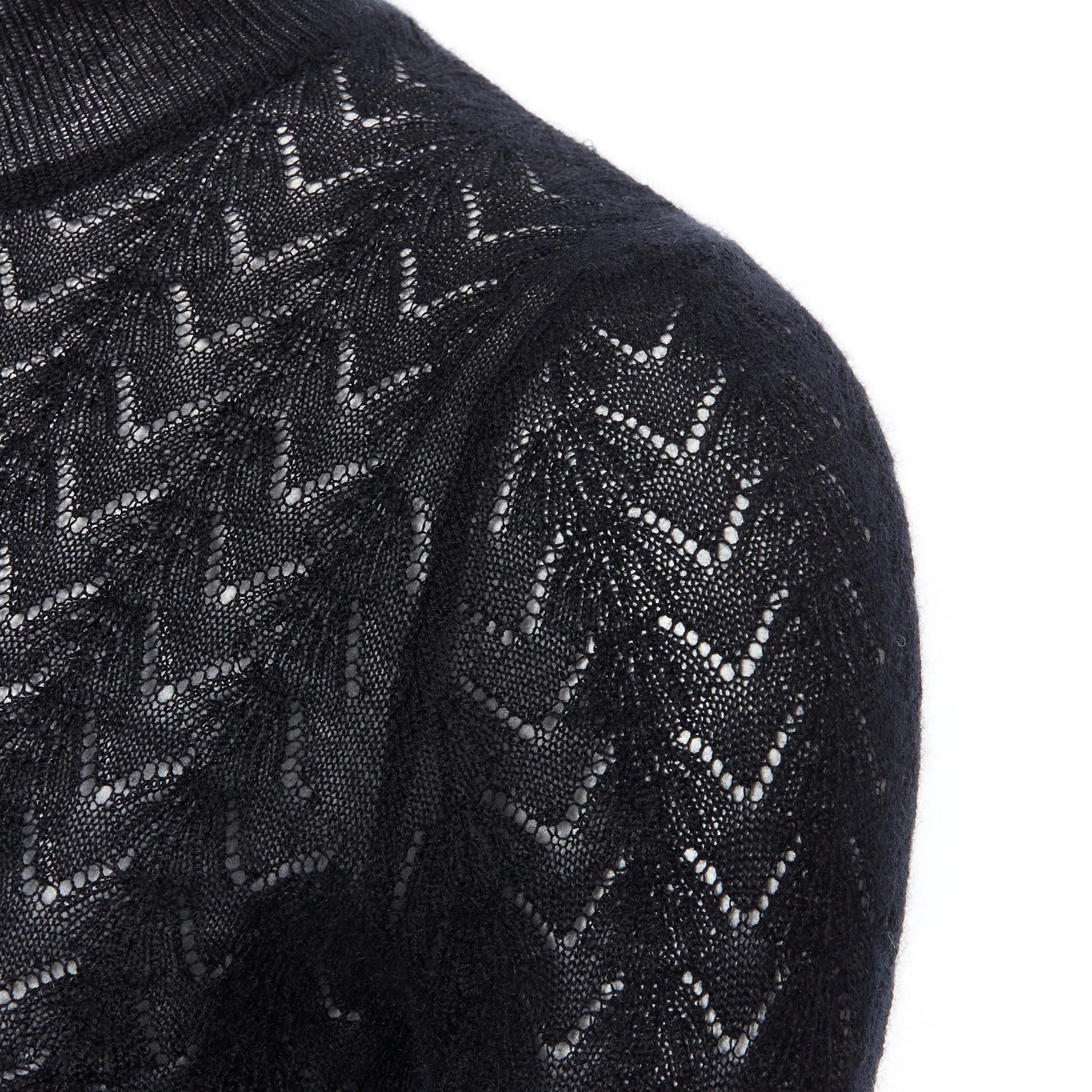 Women's LOUIS VUITTON 100% cashmere black lace loose knit  turtleneck sweater top M