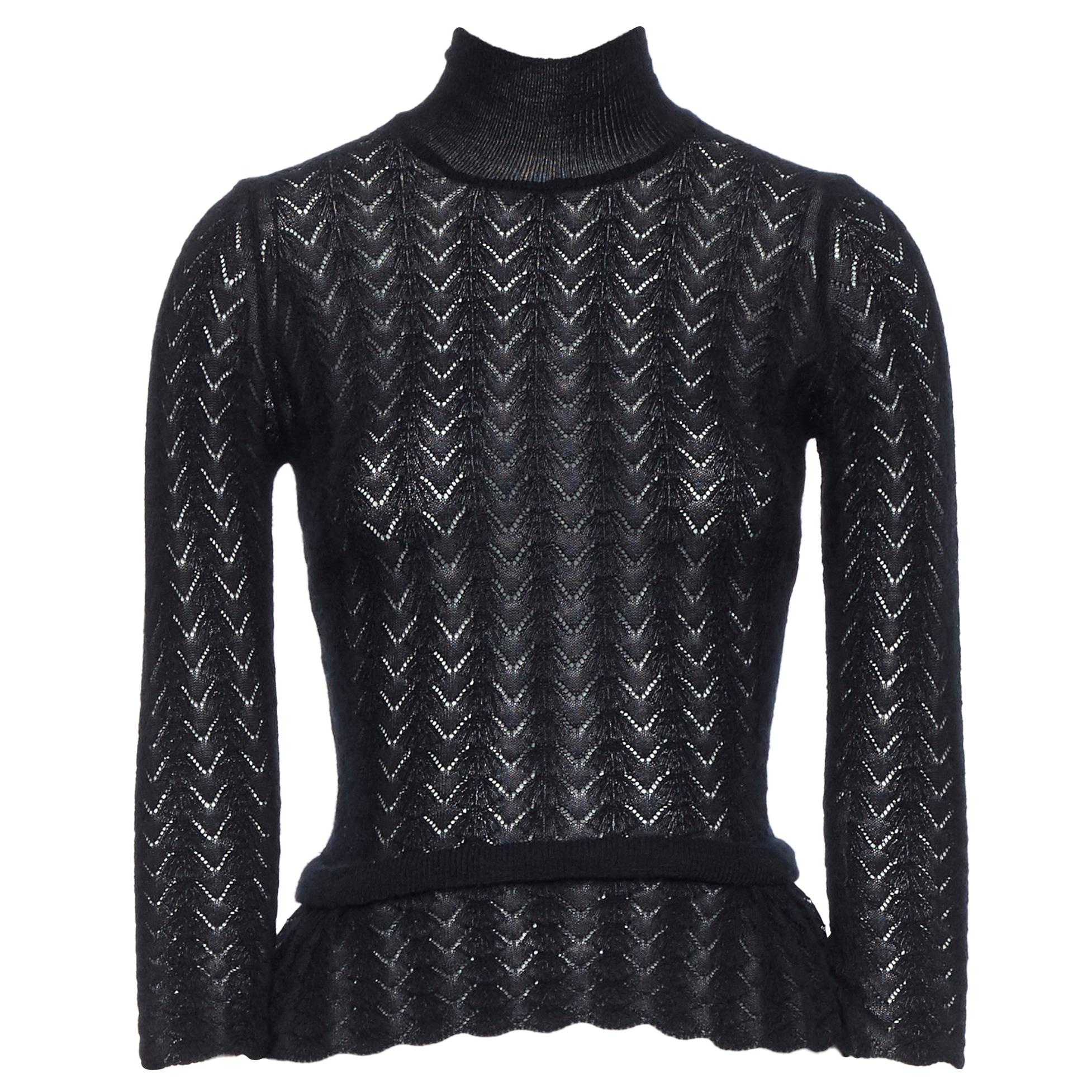 LOUIS VUITTON 100% cashmere black lace loose knit  turtleneck sweater top M