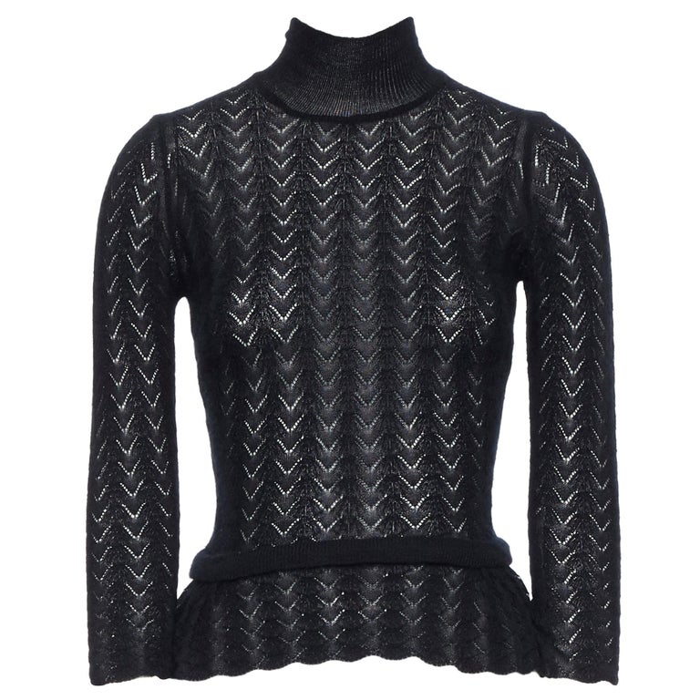 LOUIS VUITTON 100% cashmere black lace loose knit turtleneck sweater top M  at 1stDibs