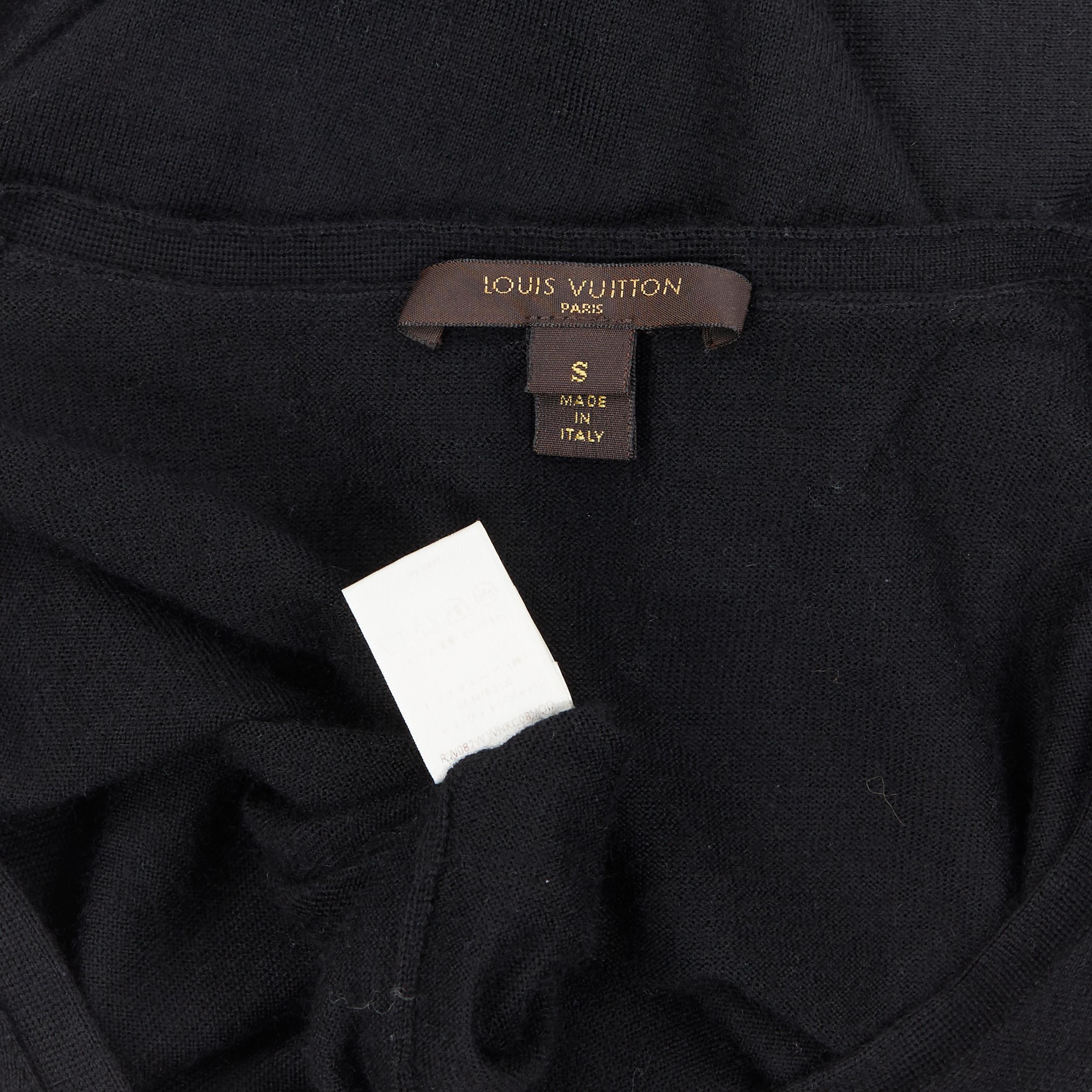 LOUIS VUITTON 100% cashmere black logo floral mother of pearl button cardigan S 2