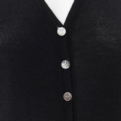 LOUIS VUITTON 100% cashmere black logo floral mother of pearl button cardigan S