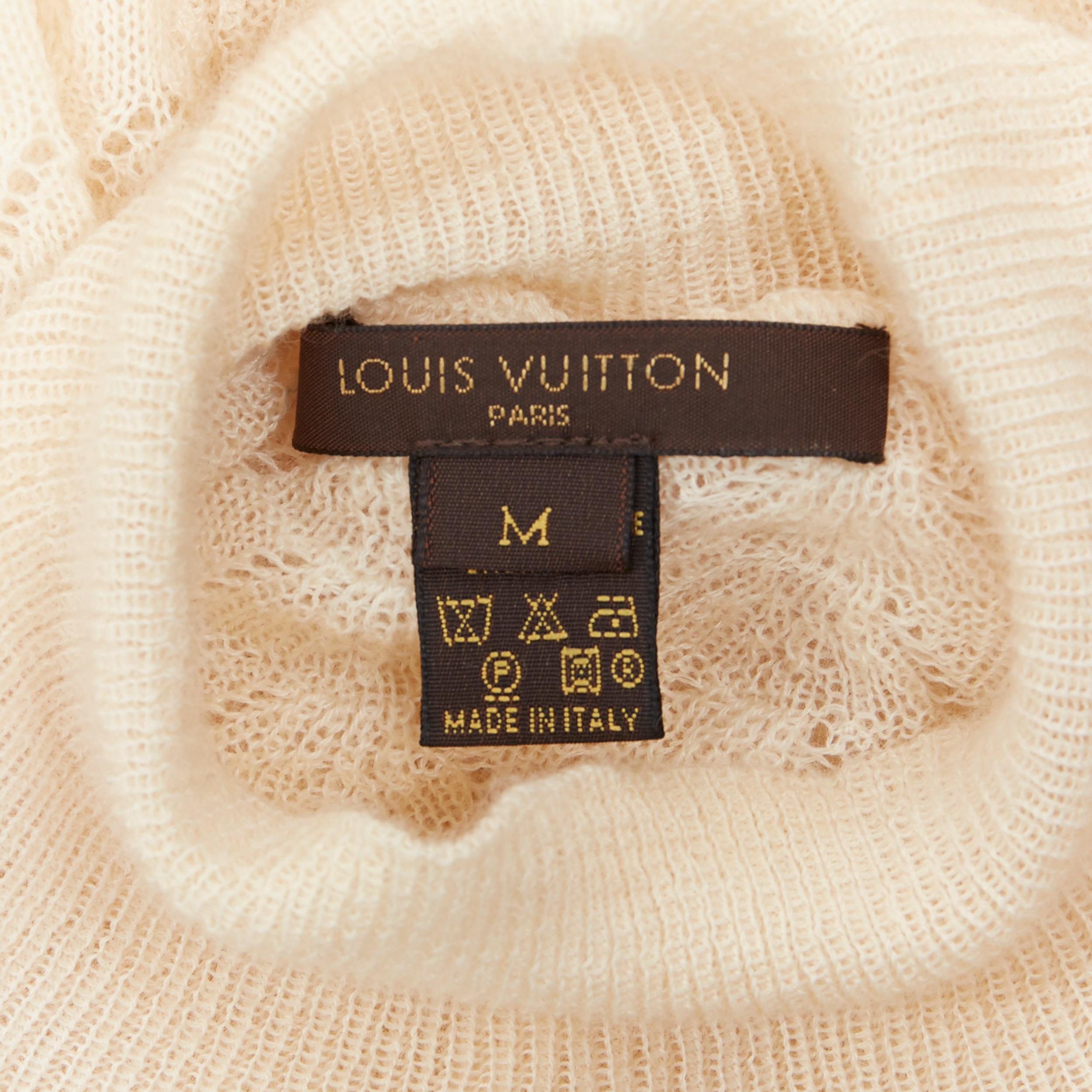 LOUIS VUITTON 100% cashmere cream beige lace knit  turtleneck sweater top M 3