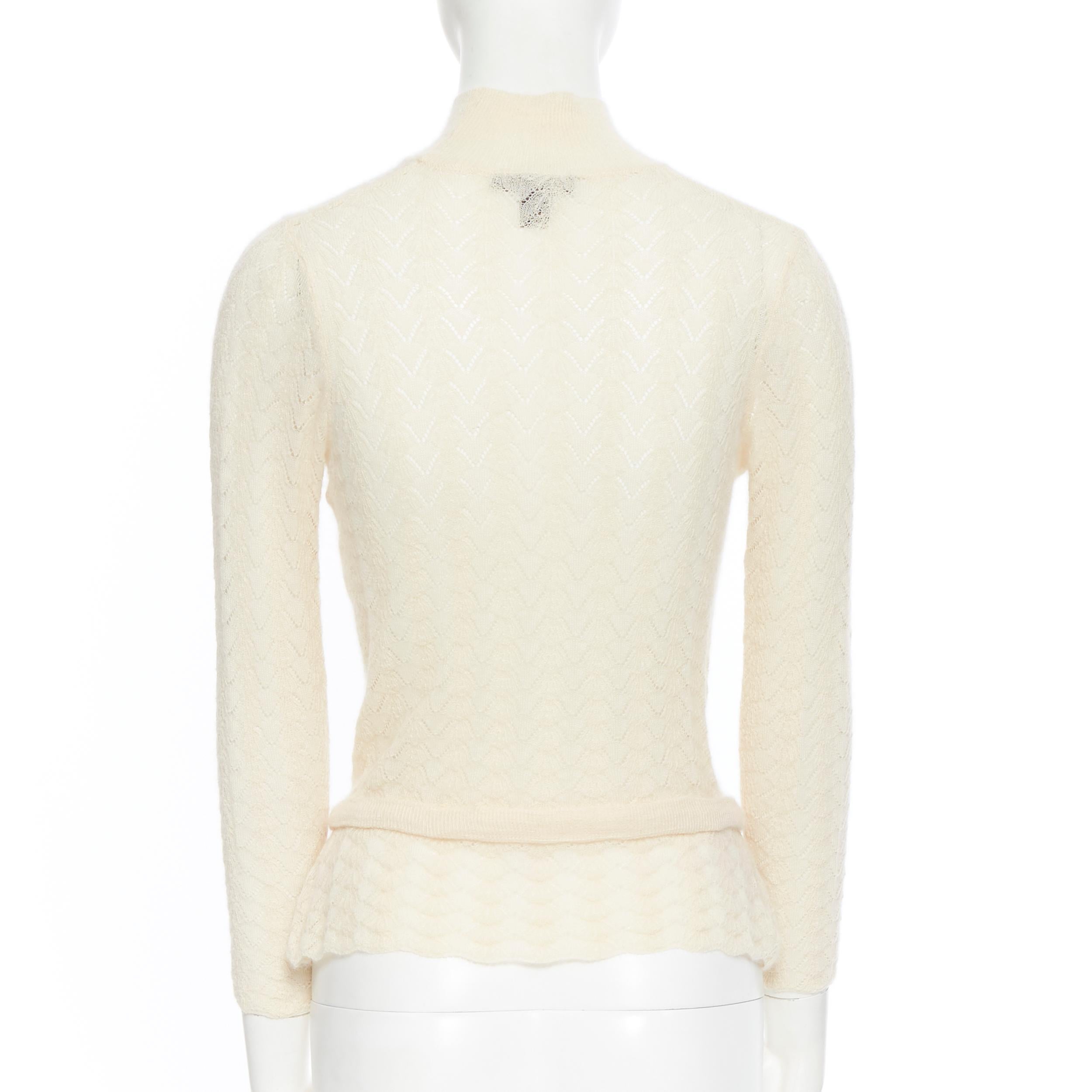 Beige LOUIS VUITTON 100% cashmere cream beige lace knit  turtleneck sweater top M