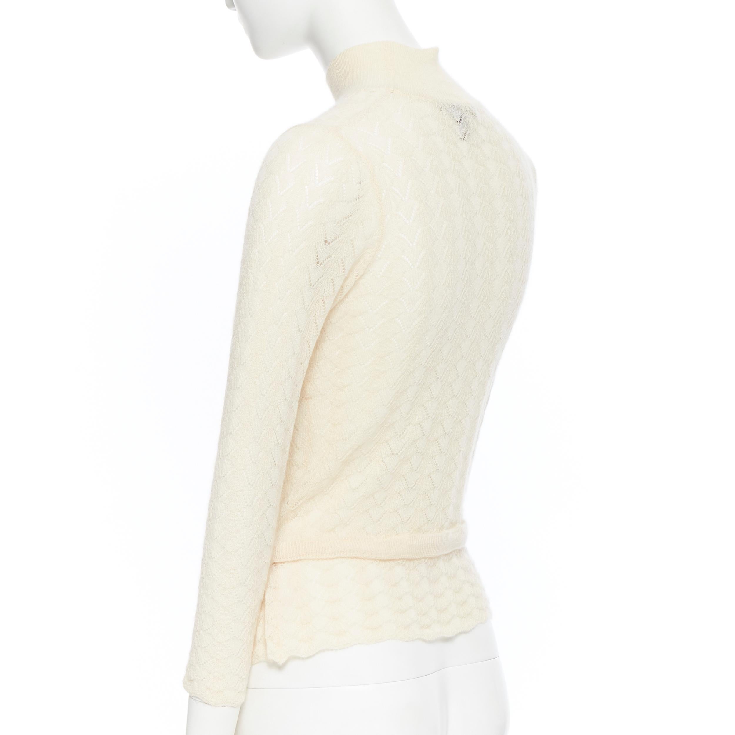 LOUIS VUITTON 100% cashmere cream beige lace knit  turtleneck sweater top M In Excellent Condition In Hong Kong, NT
