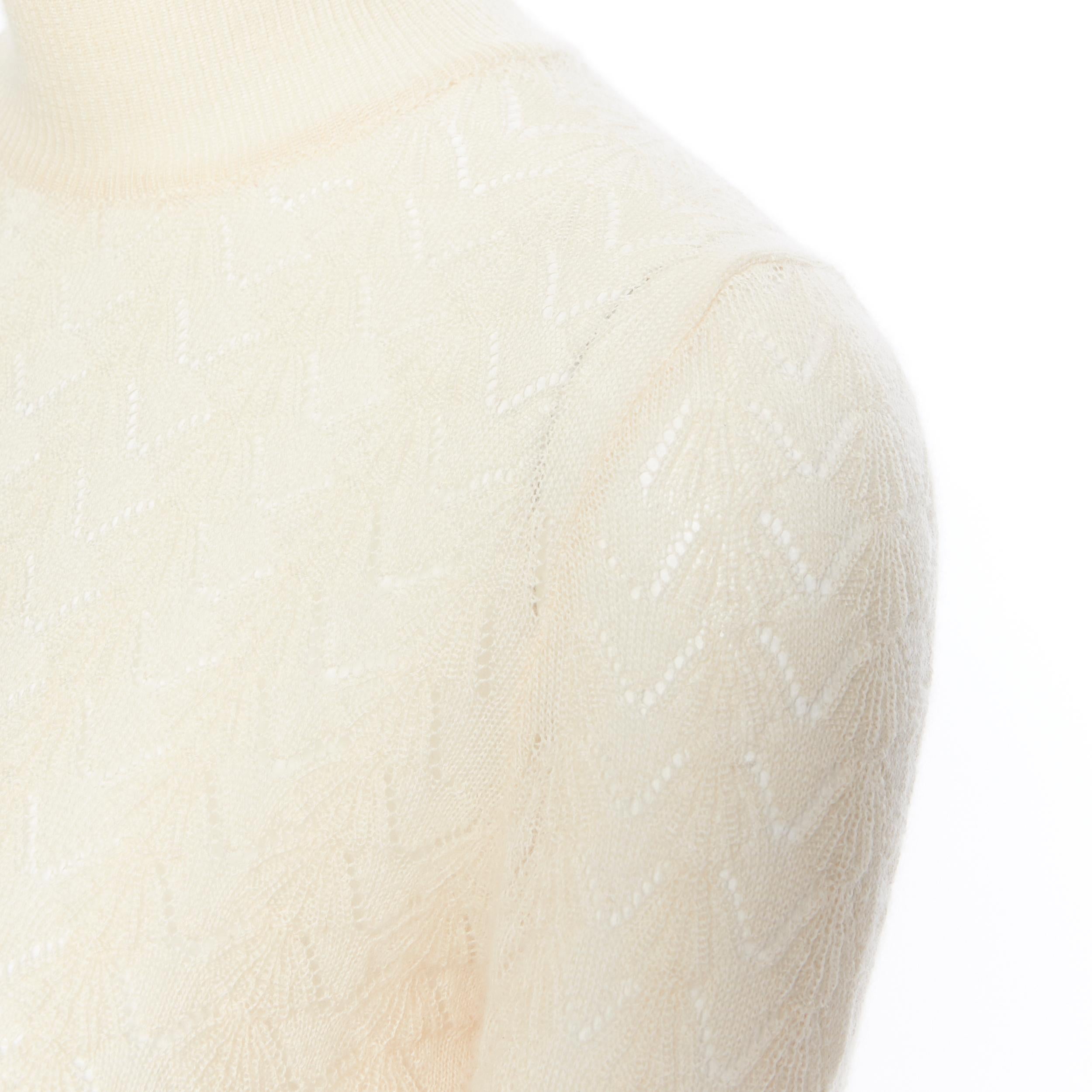 LOUIS VUITTON 100% cashmere cream beige lace knit  turtleneck sweater top M 1