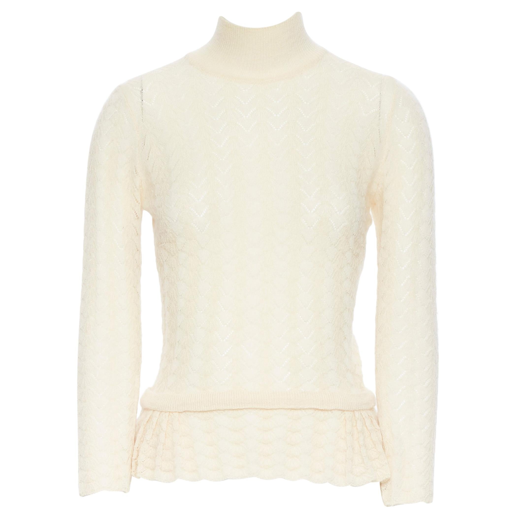 LOUIS VUITTON 100% cashmere cream beige lace knit  turtleneck sweater top M