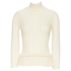 LOUIS VUITTON 100% Kaschmir creme-beige Spitze stricken Rollkragenpullover Top M