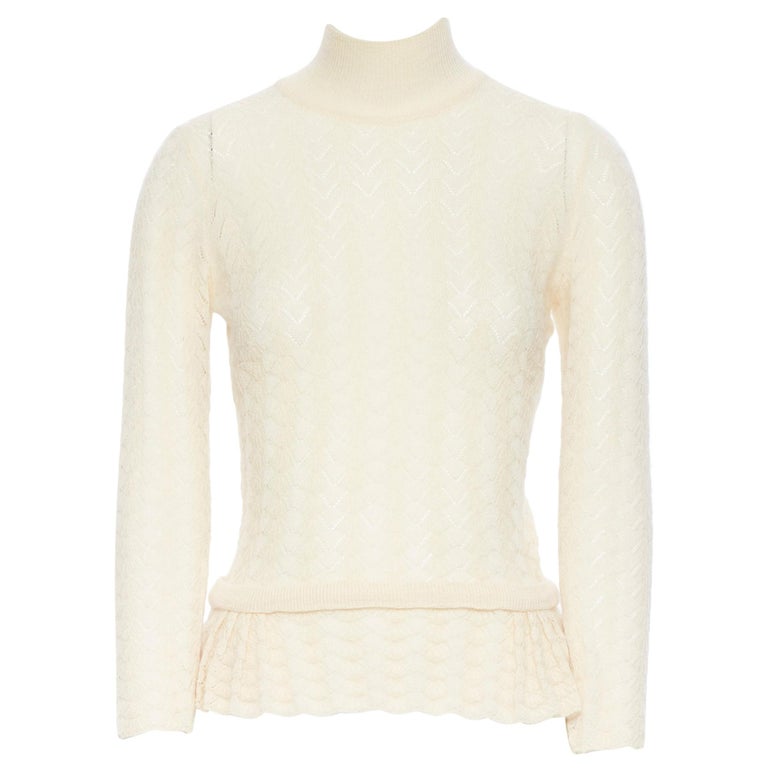 LOUIS VUITTON 100% cashmere cream beige lace knit turtleneck sweater top M  at 1stDibs