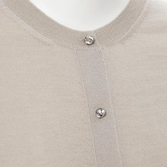 LOUIS VUITTON 100% cashmere grey crystal faux button short sleeve sweater XS