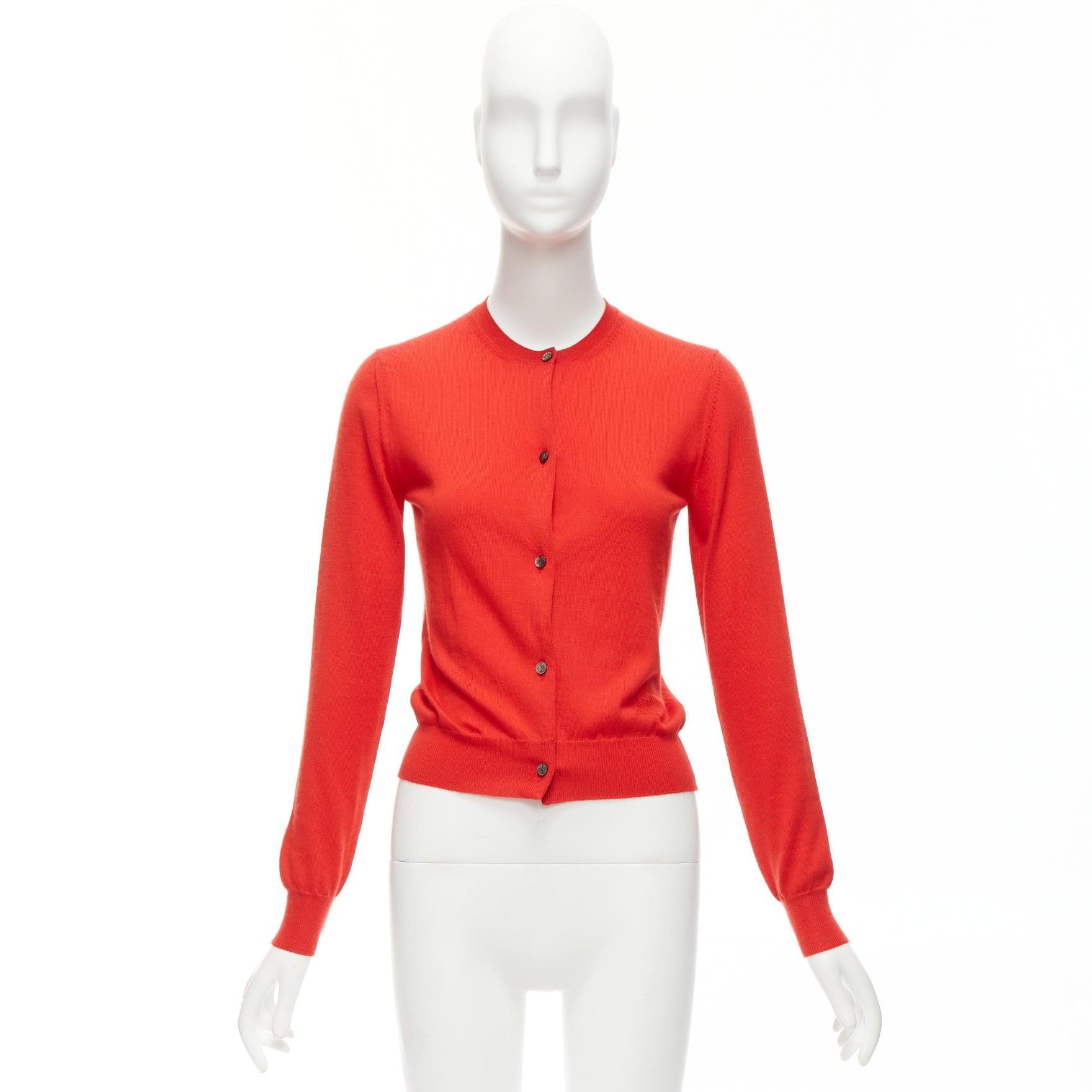 LOUIS VUITTON 100% cashmere red LV logo crew neck cropped cardigan S 5