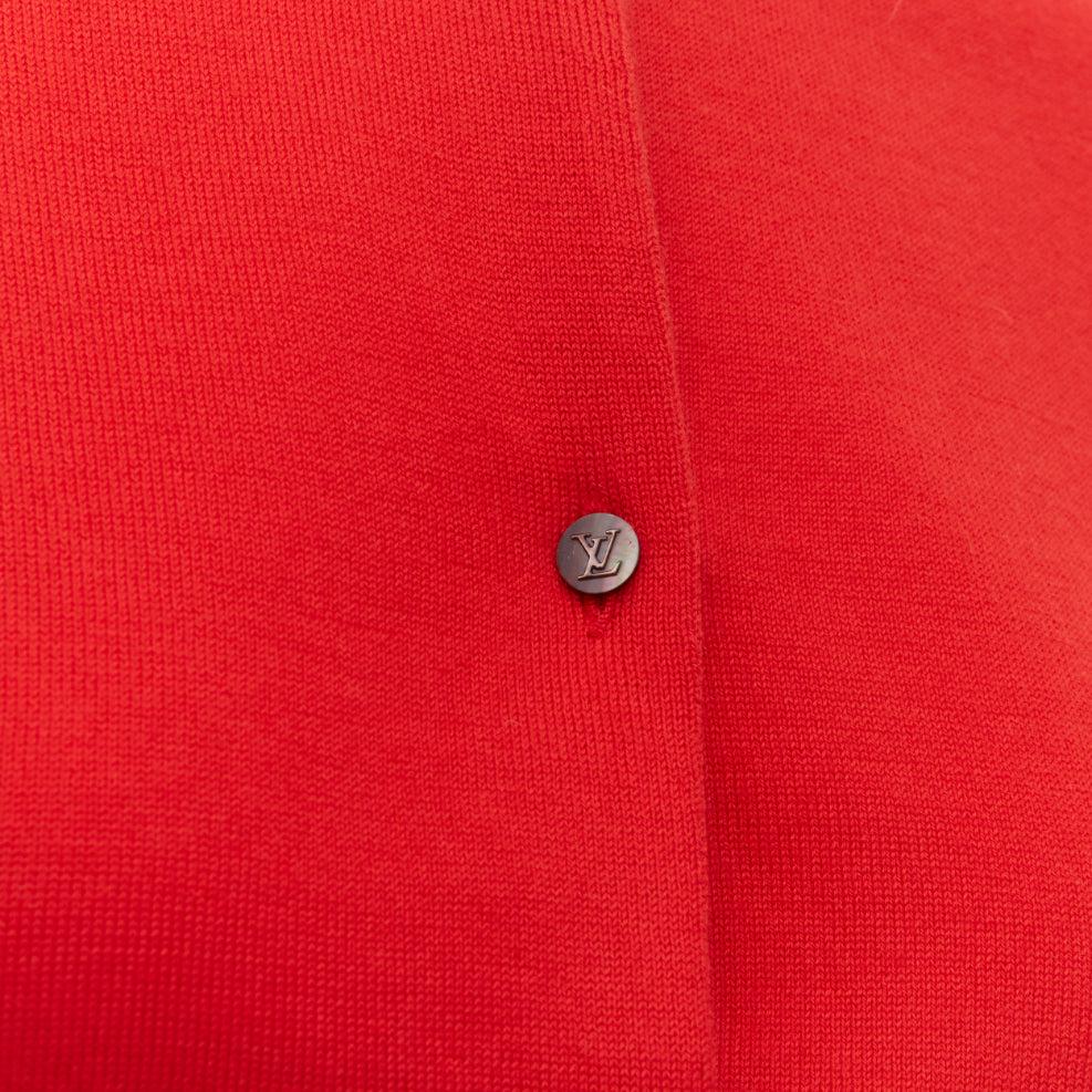 LOUIS VUITTON 100% cashmere red LV logo crew neck cropped cardigan S 3