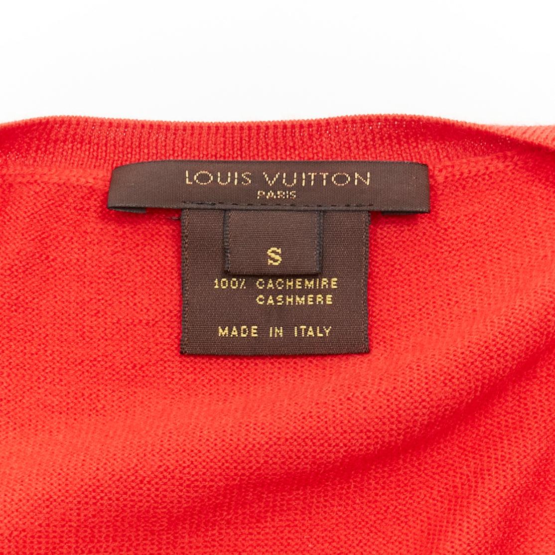 LOUIS VUITTON 100% cashmere red LV logo crew neck cropped cardigan S For Sale 5