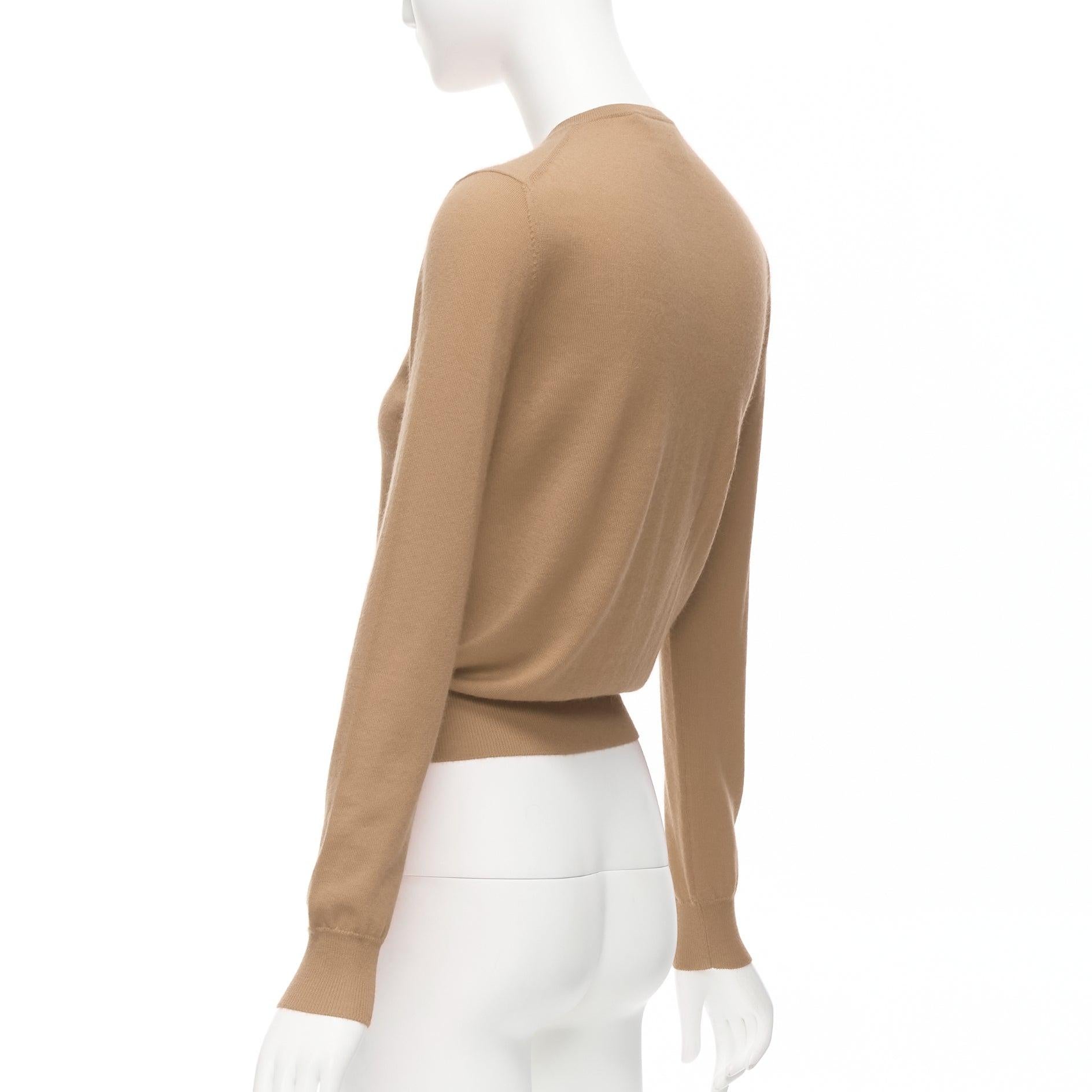 LOUIS VUITTON 100% cashmere tan brown intarsia logo crew cardigan S 3