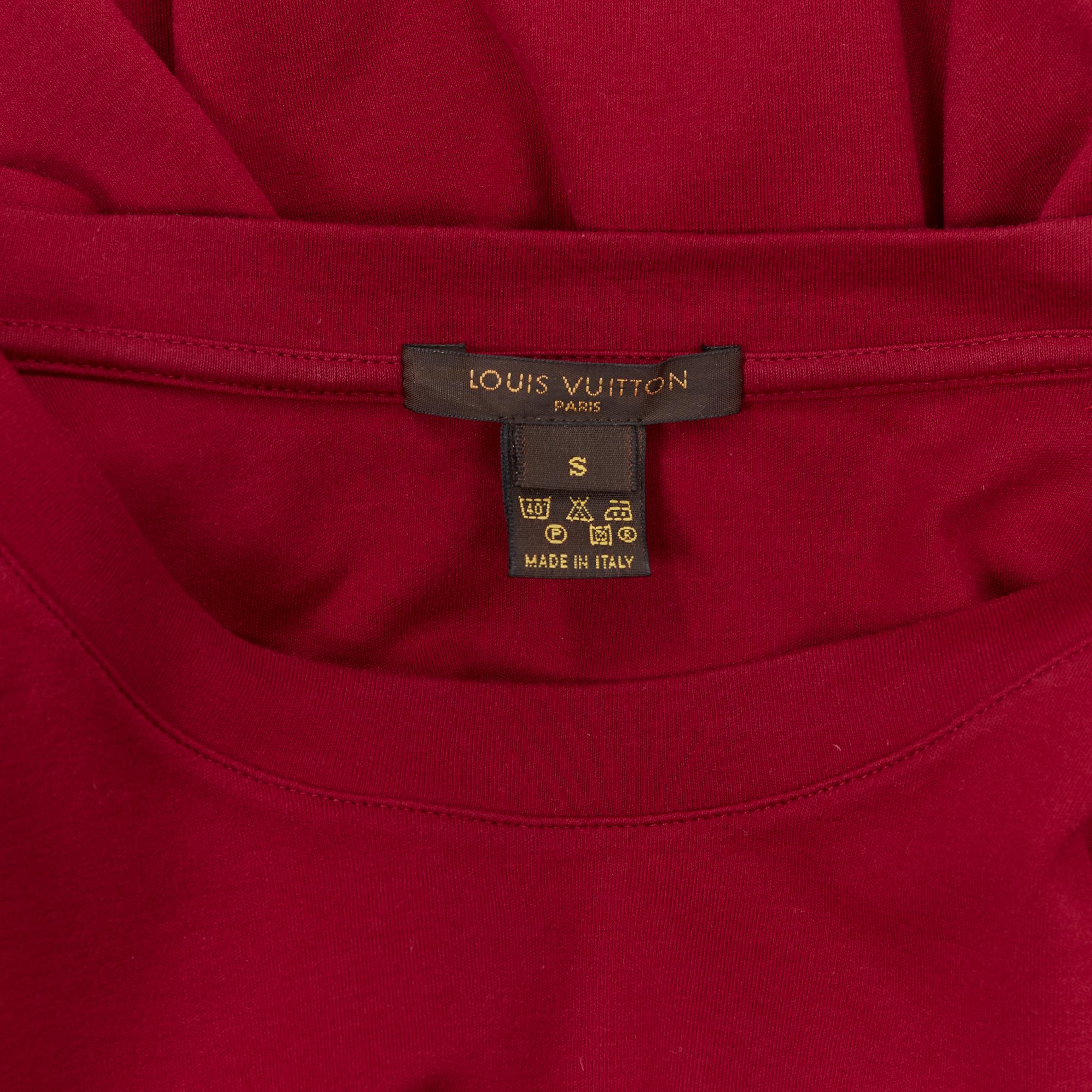 LOUIS VUITTON 100% cotton red crew neck short sleeve LV logo tab t-shirt S 3