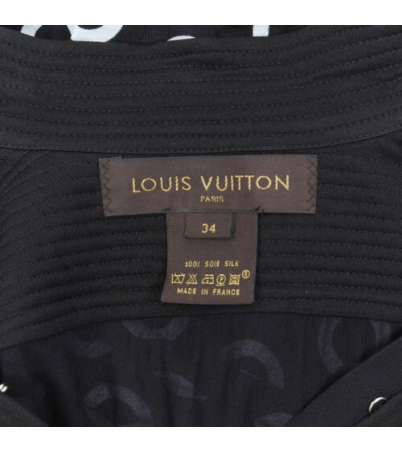LOUIS VUITTON 100% silk black baby blue spot print belted cocktail dress FR34 S 5