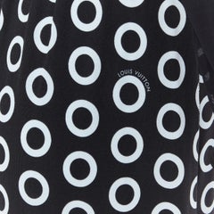 LOUIS VUITTON 100% silk black baby blue spot print belted cocktail dress FR34 S