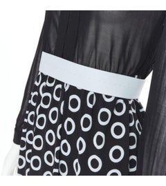 LOUIS VUITTON 100% silk black baby blue spot print belted cocktail dress FR34 S