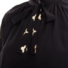 LOUIS VUITTON  100% silk black gold flower motif pussy blouse top FR36 S